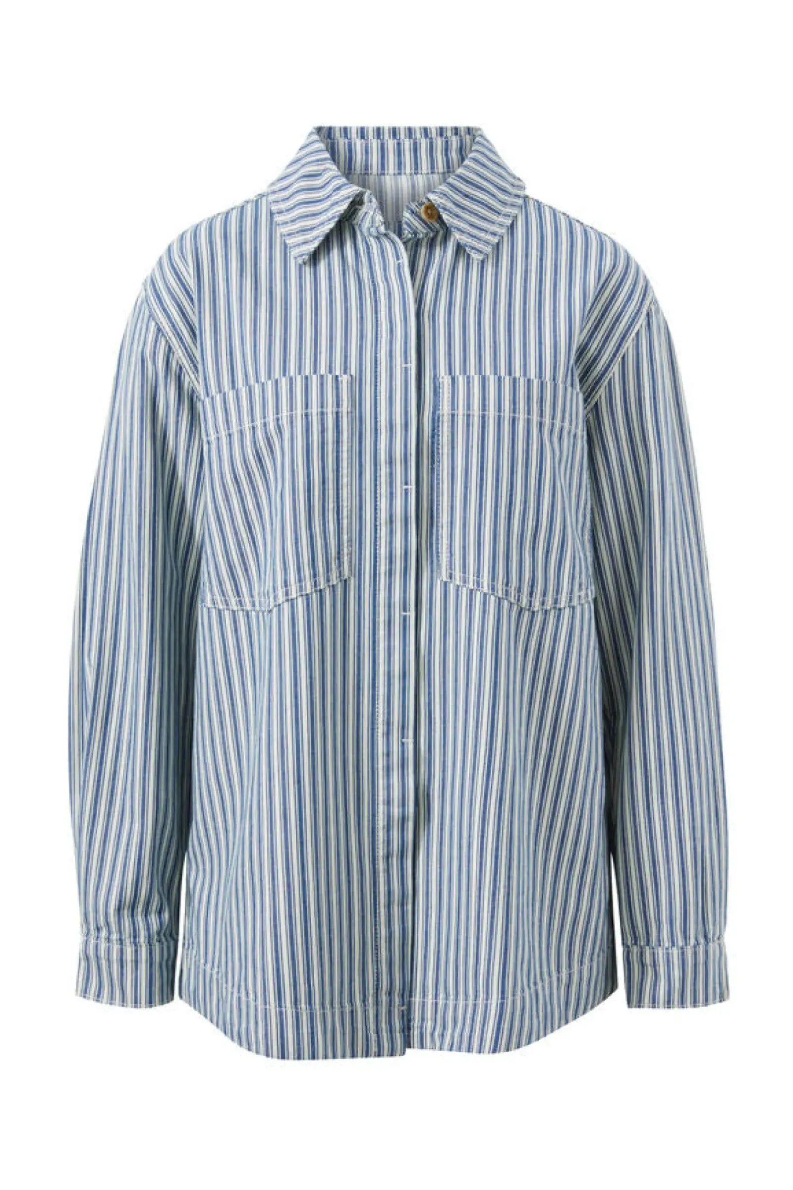 Ceres Life Curved Hem Shacket - Lagoon Blue Stripe Best