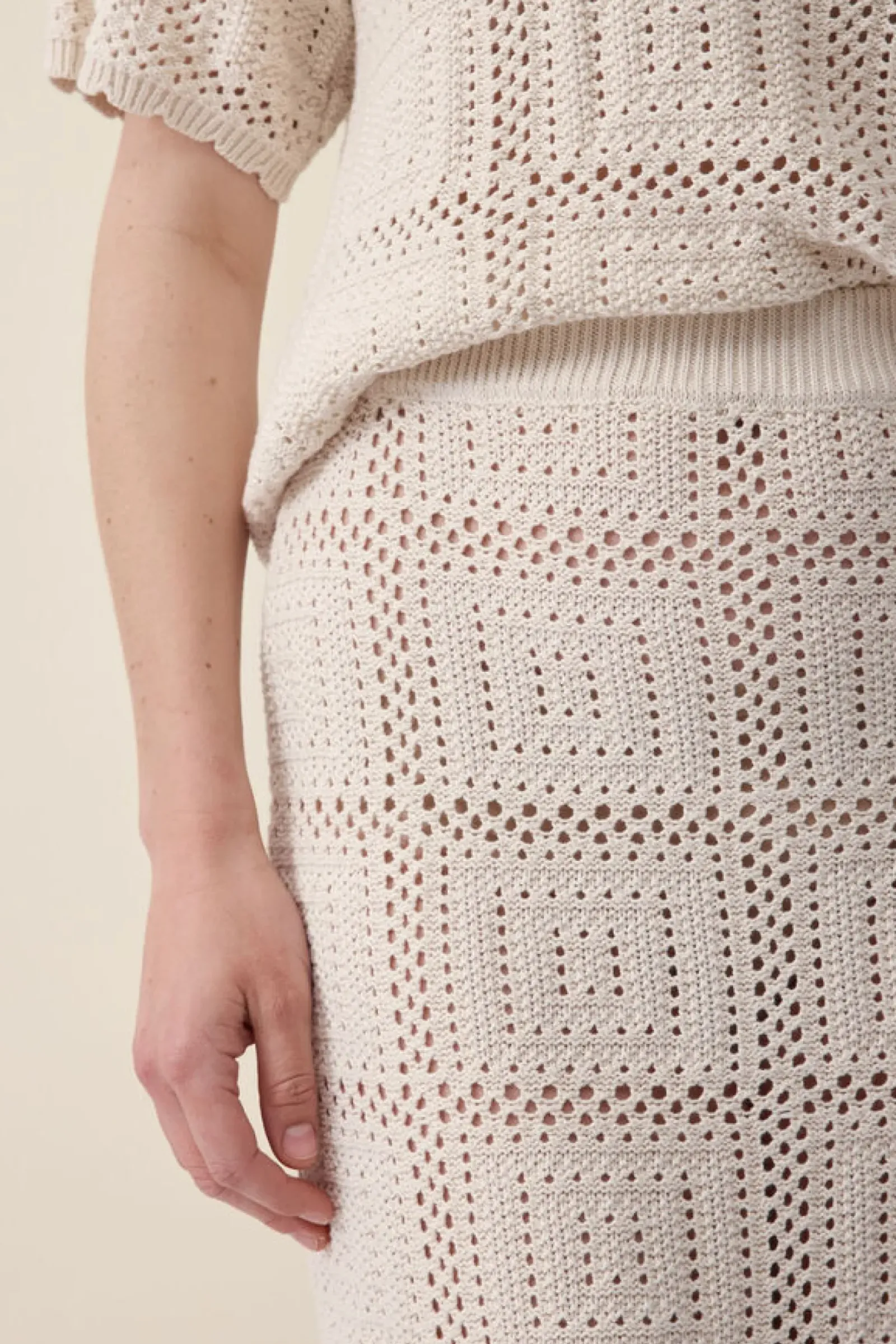 Ceres Life Square Knit Midi Skirt - Ecru Hot
