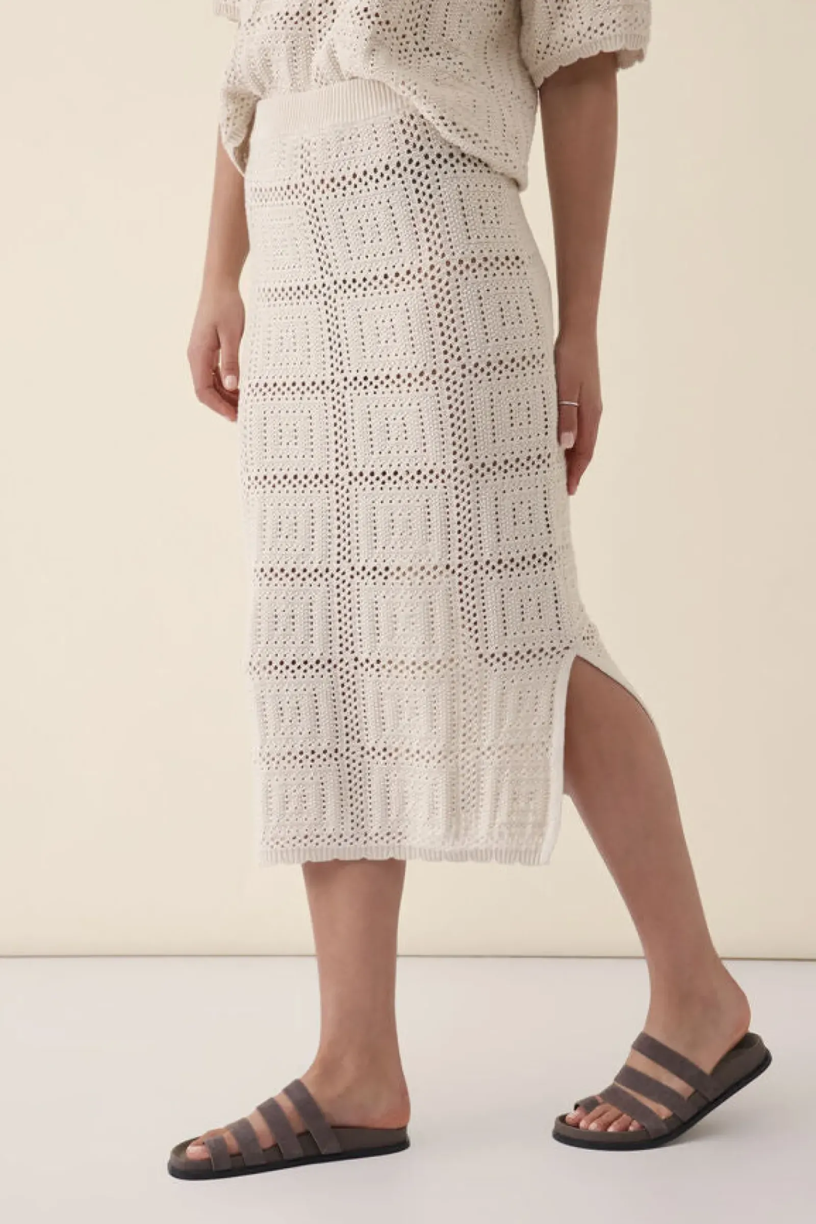 Ceres Life Square Knit Midi Skirt - Ecru Hot