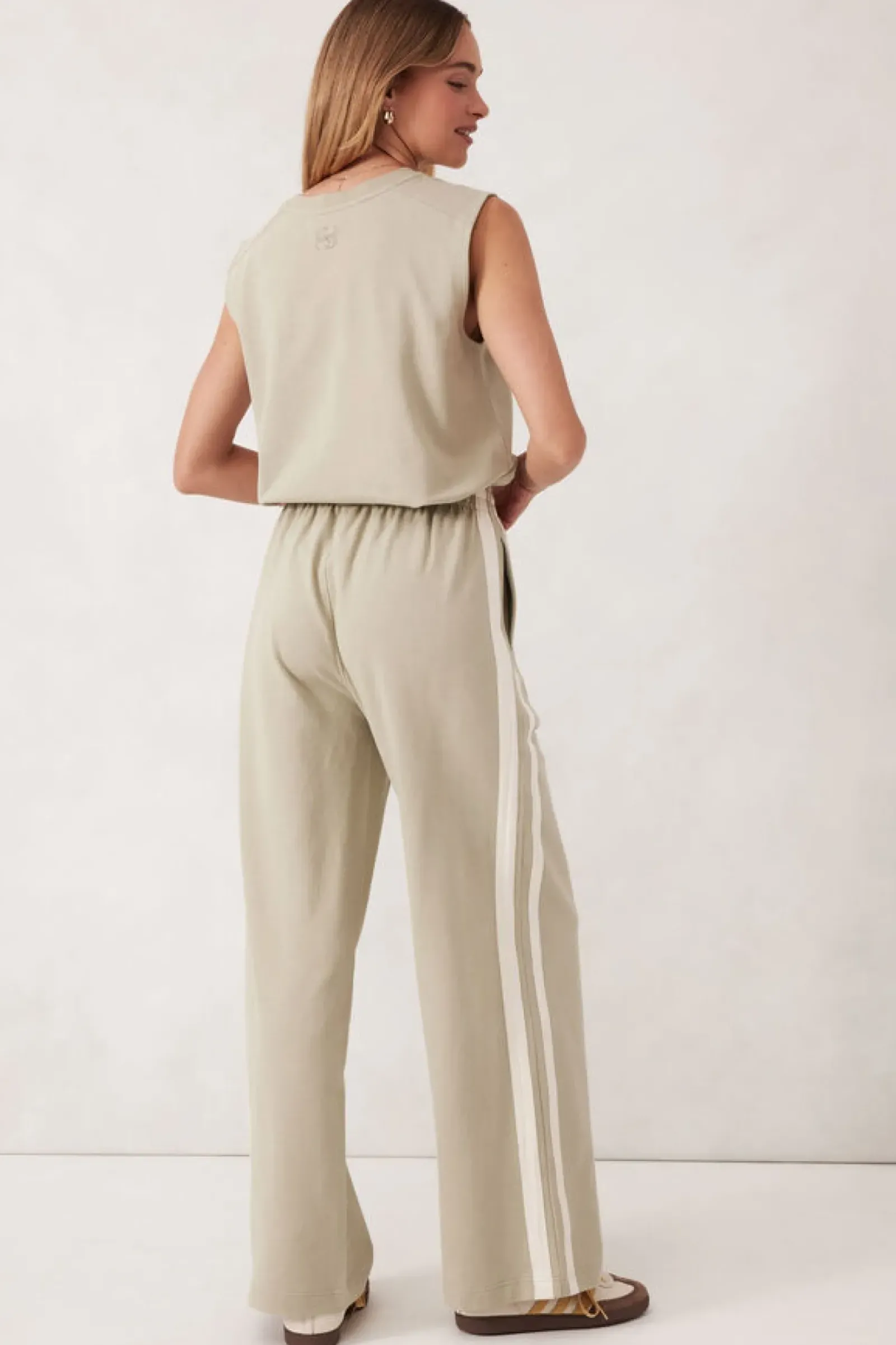 Ceres Life Wide Leg Terry Trackpant - Matcha Side Stripe Outlet