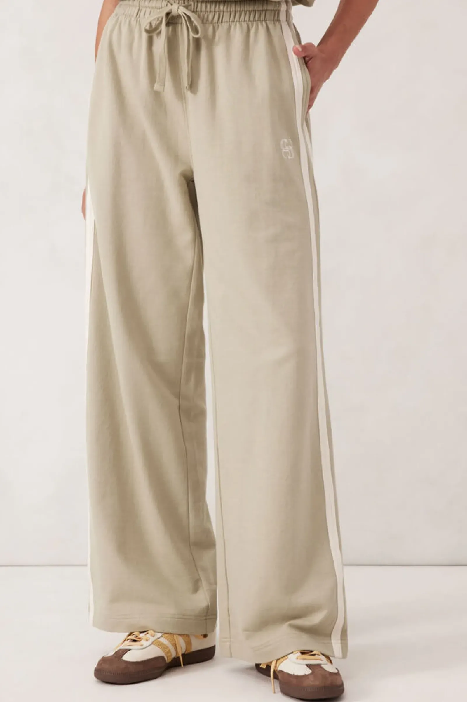 Ceres Life Wide Leg Terry Trackpant - Matcha Side Stripe Outlet