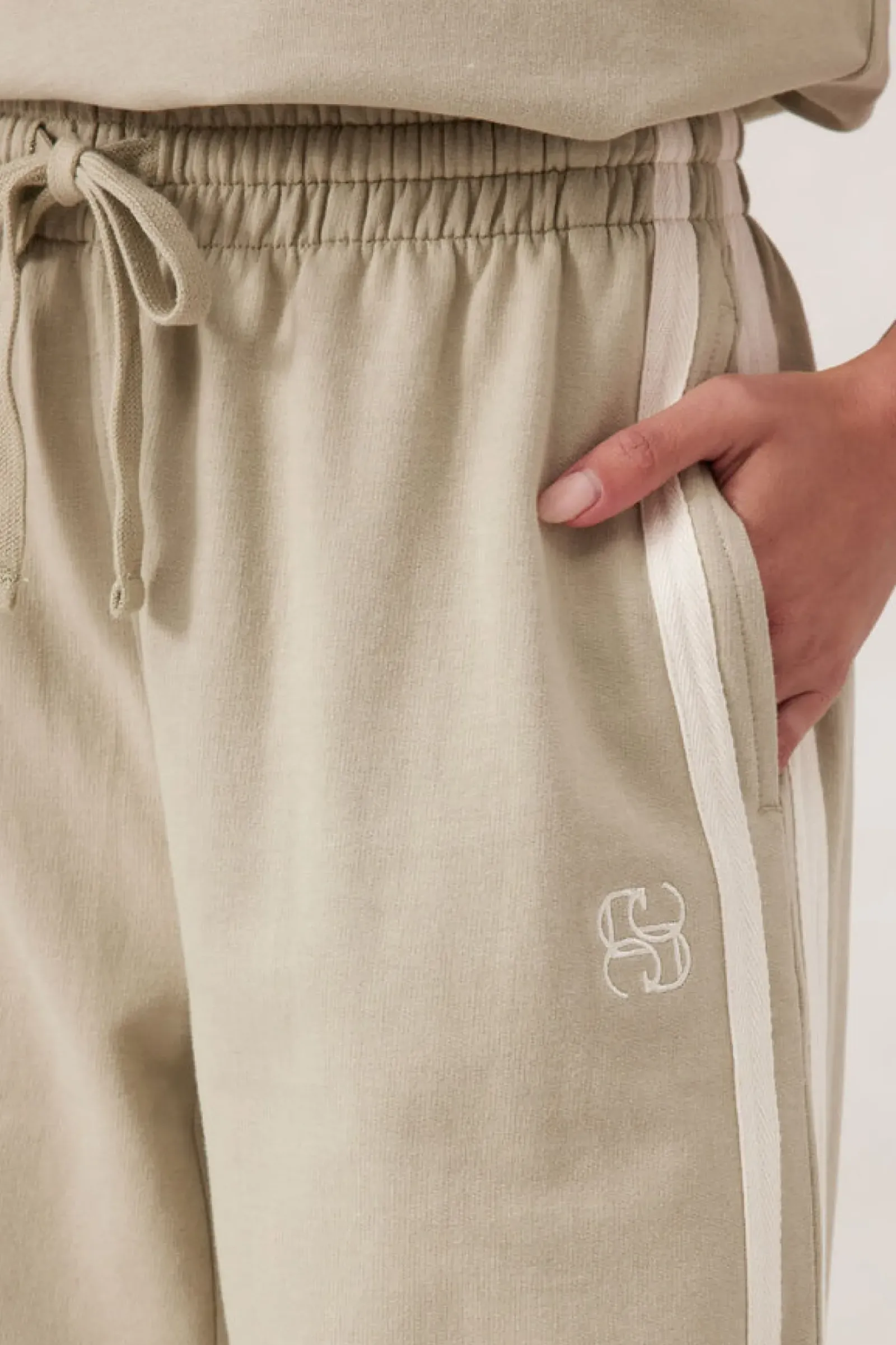 Ceres Life Wide Leg Terry Trackpant - Matcha Side Stripe Outlet