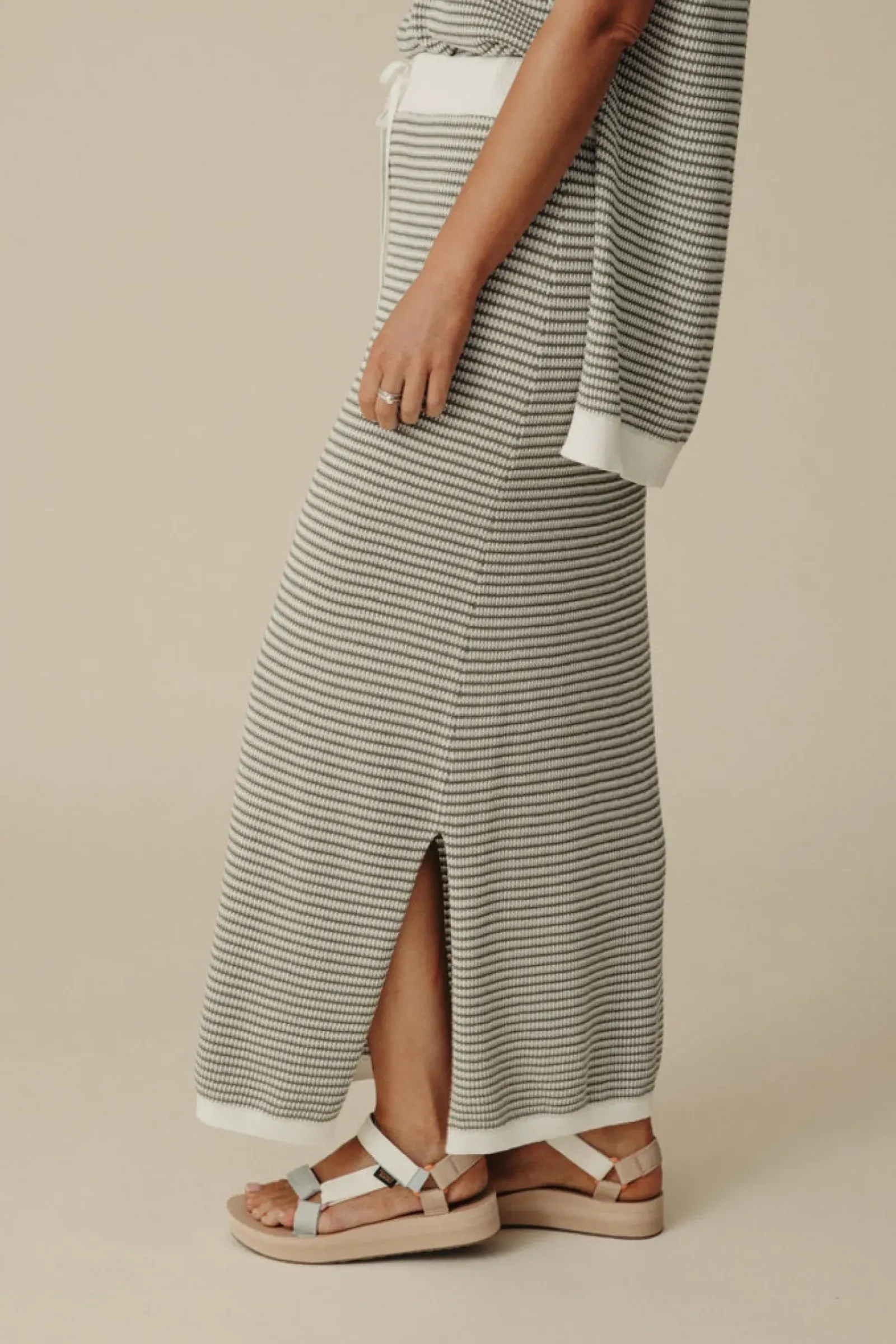 Talamaya Lattice Knitted Skirt - Dusty Olive & Cream Discount