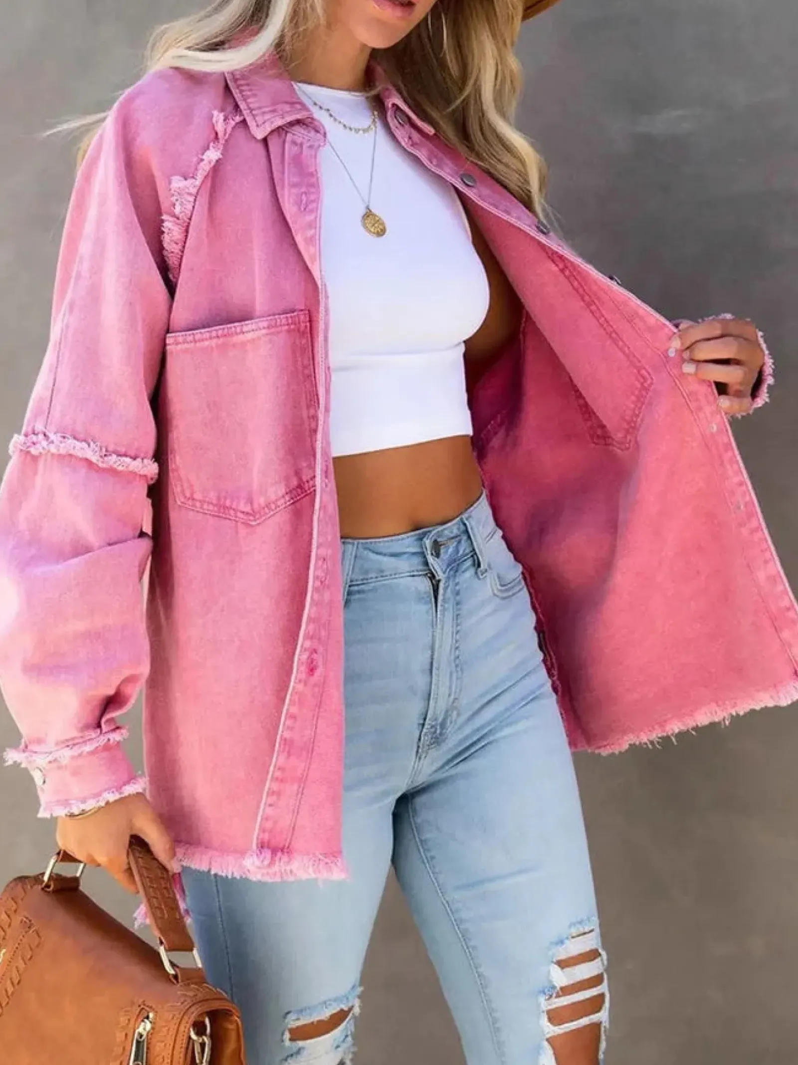 Eyes on Floyd Trixie Shirt Denim Jacket - Pink Discount