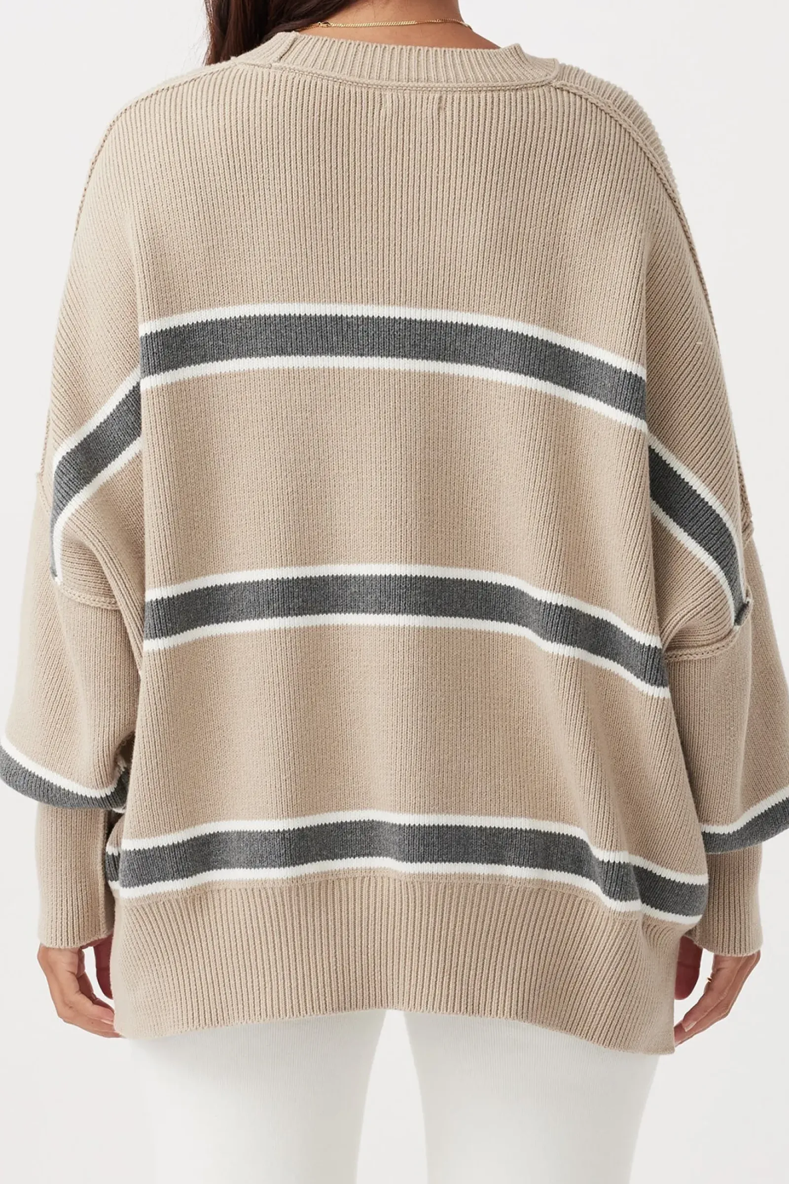 ARCAA Harper Stripe Sweater - Taupe, Cream & Dark Grey Marle Clearance