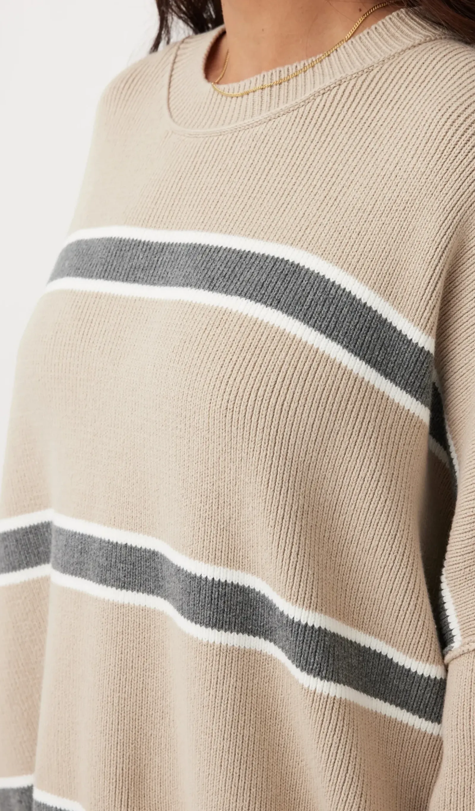 ARCAA Harper Stripe Sweater - Taupe, Cream & Dark Grey Marle Clearance