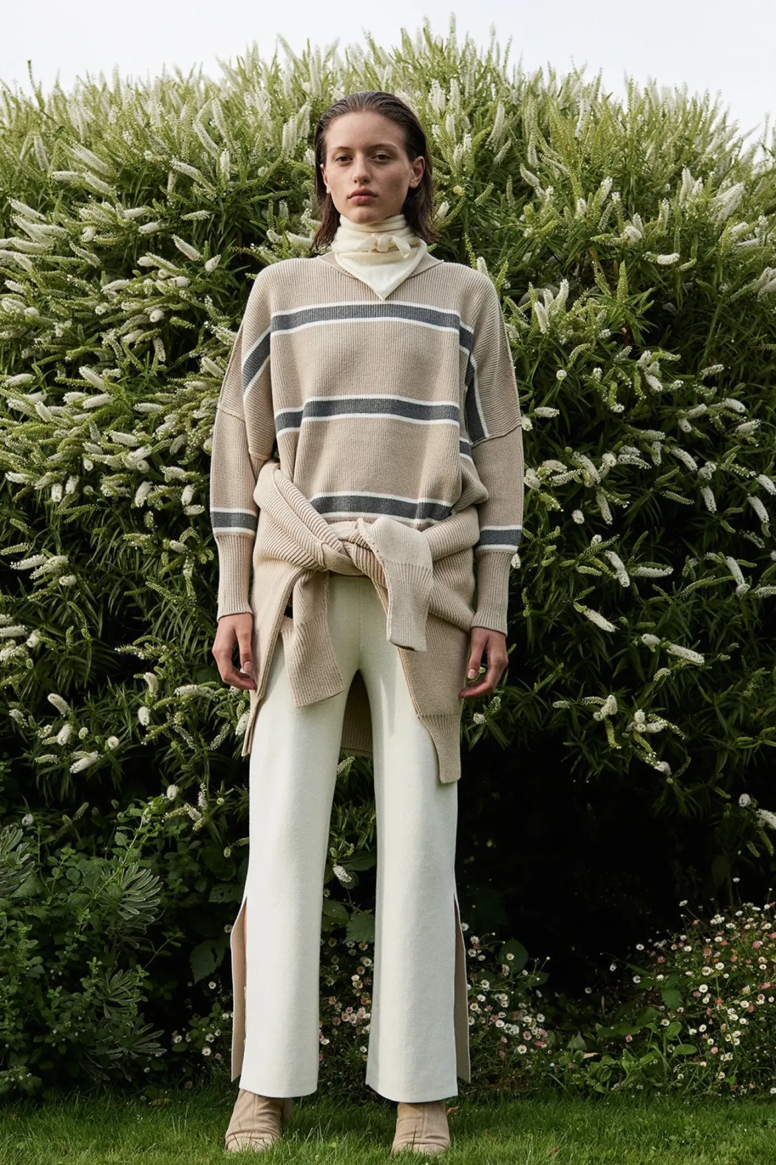 ARCAA Harper Stripe Sweater - Taupe, Cream & Dark Grey Marle Clearance