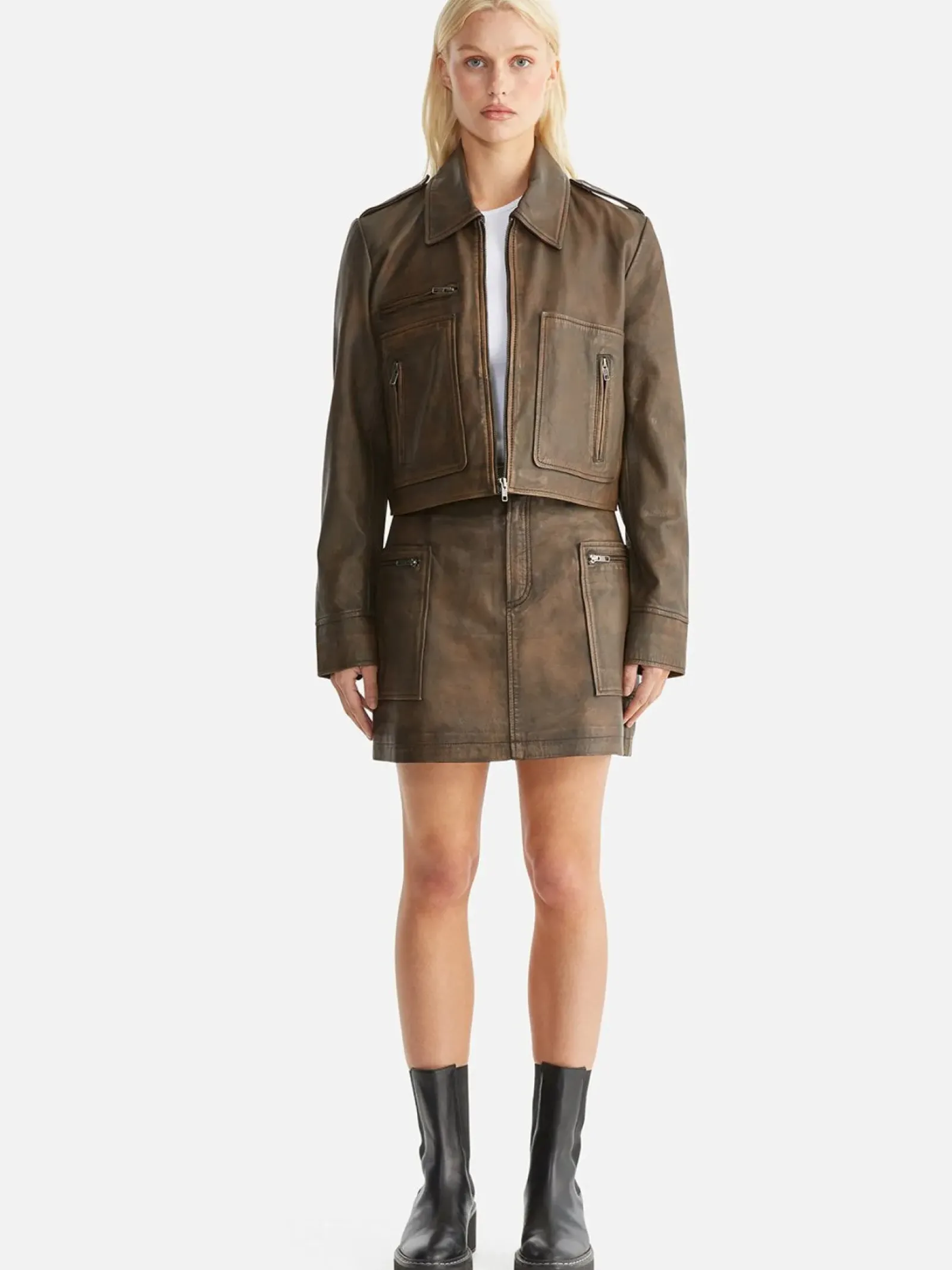 Ena Pelly Lennie Leather Biker Jacket - Worn Brown Best