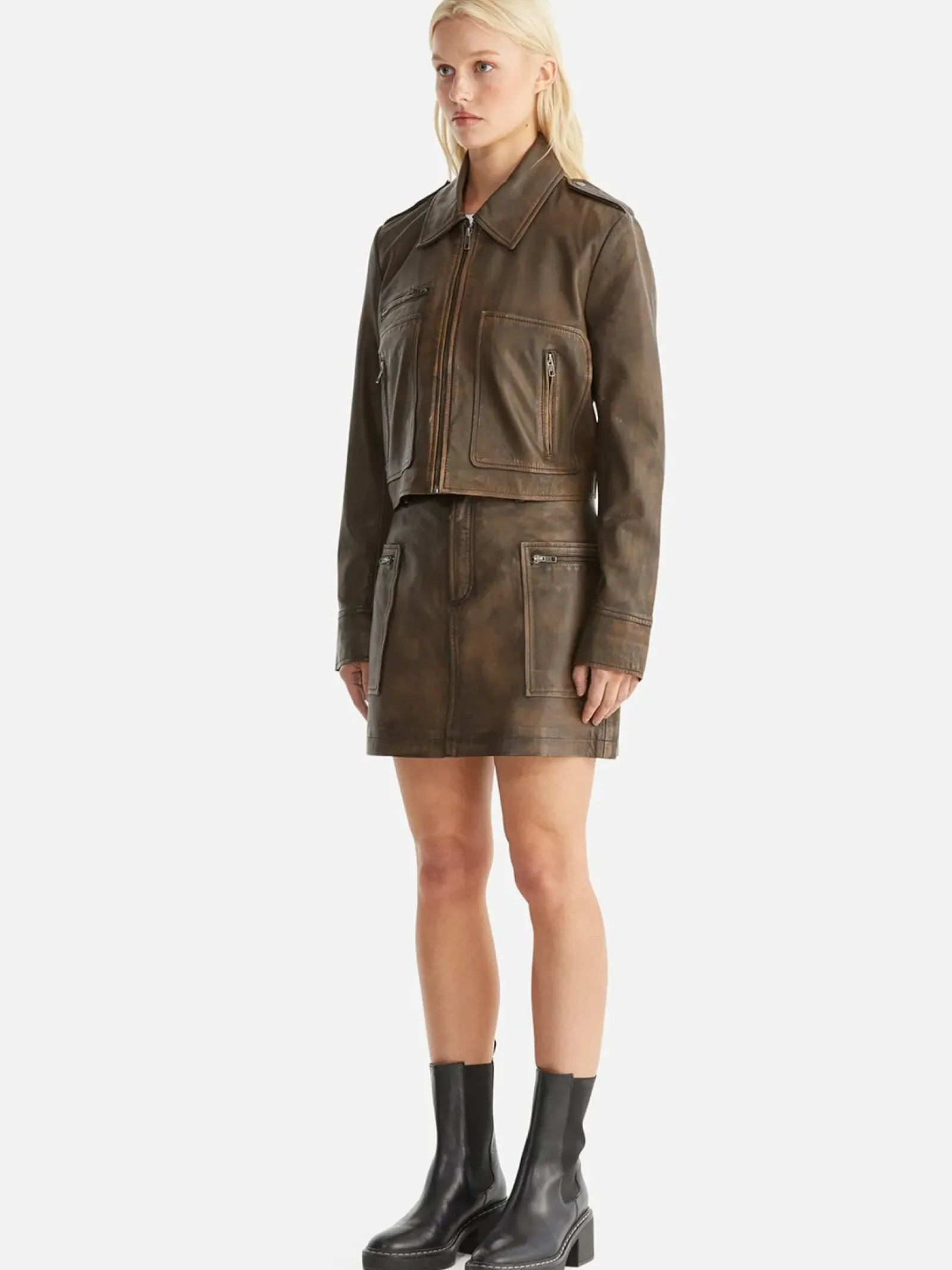 Ena Pelly Lennie Leather Biker Jacket - Worn Brown Best