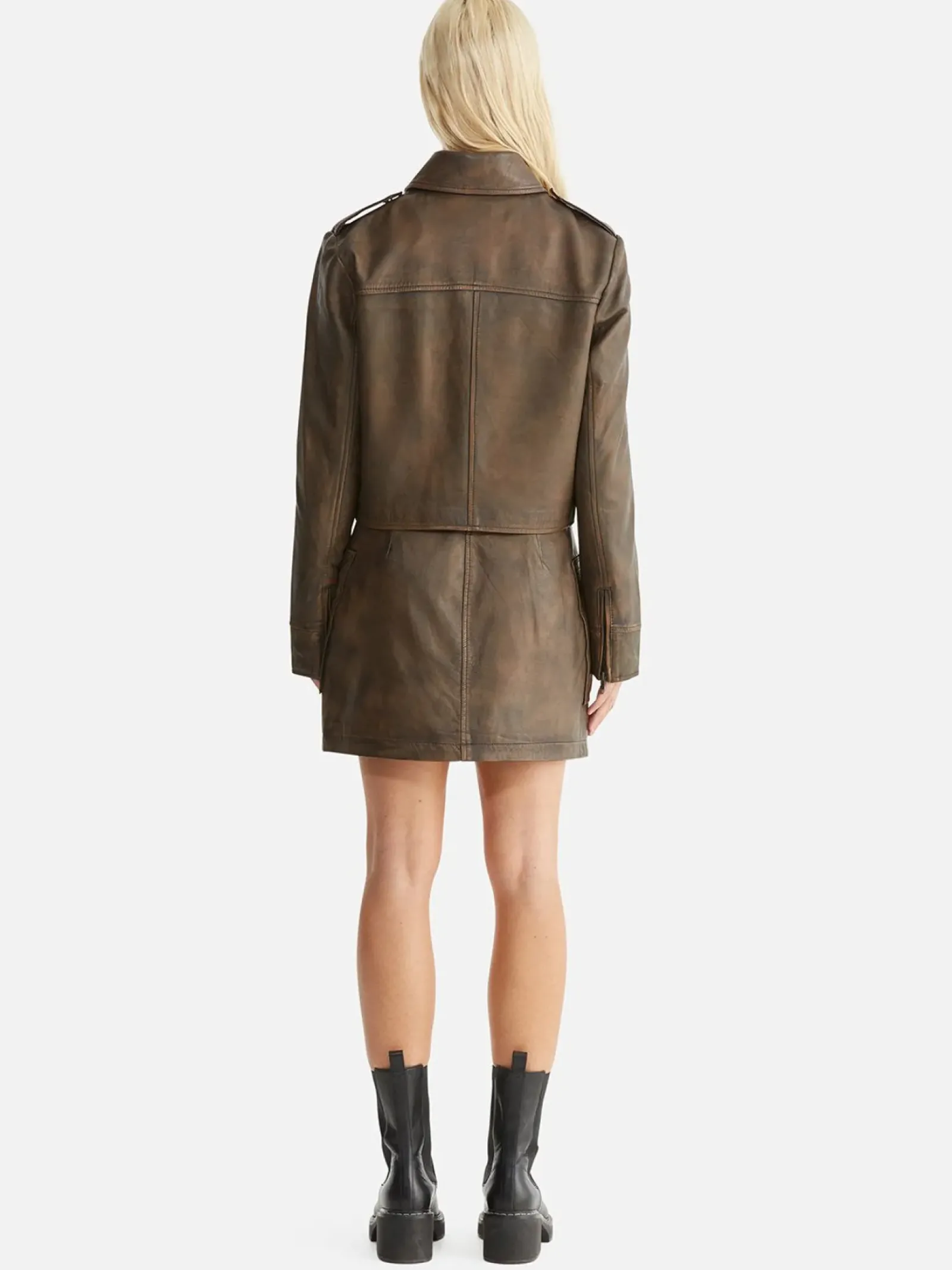 Ena Pelly Lennie Leather Biker Jacket - Worn Brown Best