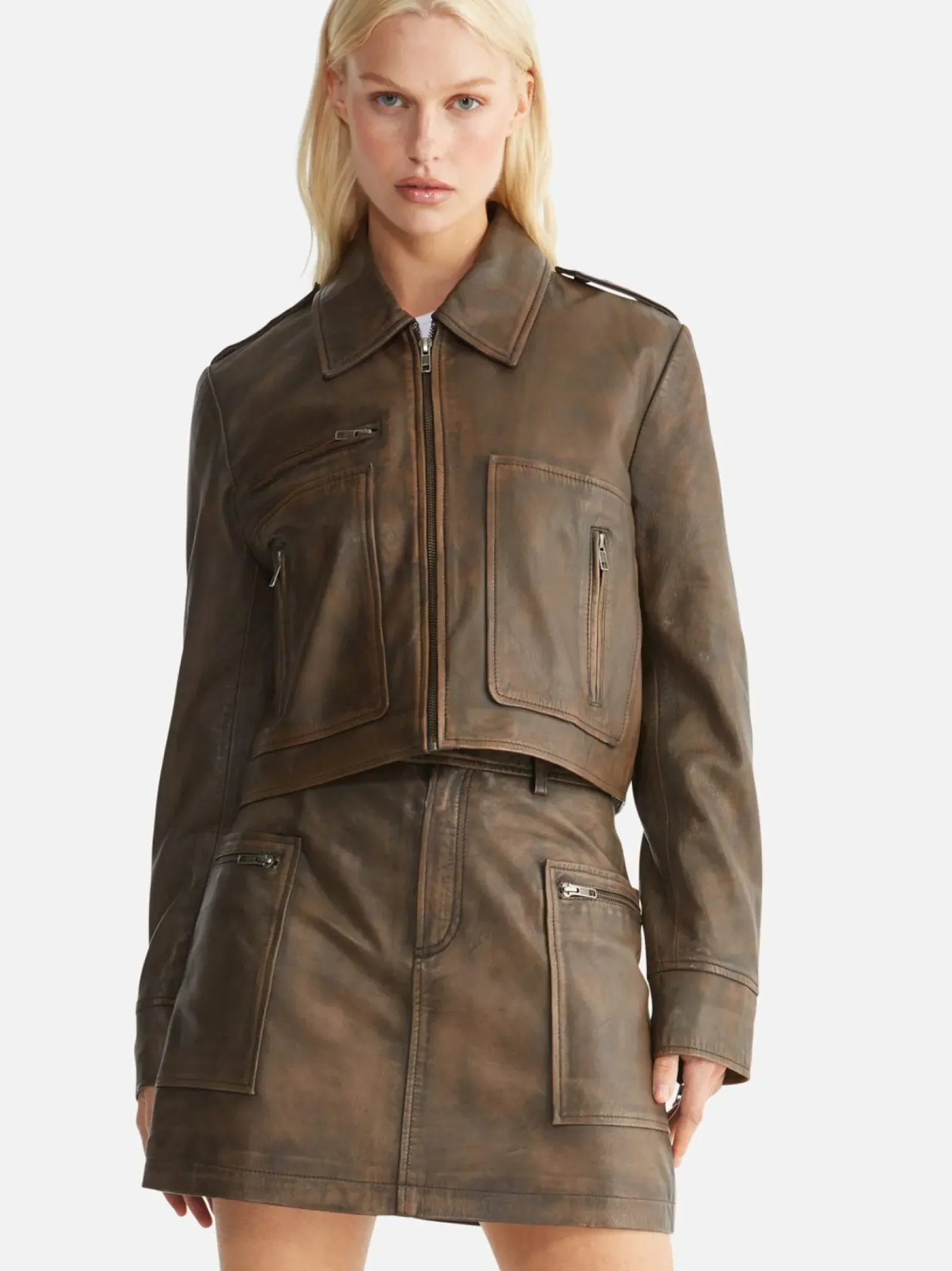 Ena Pelly Lennie Leather Biker Jacket - Worn Brown Best