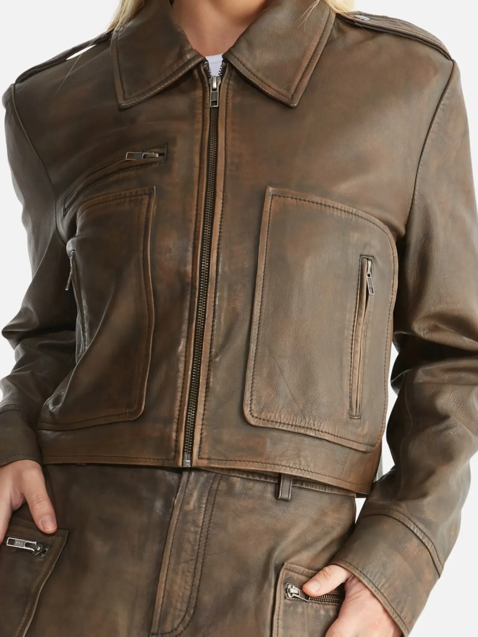 Ena Pelly Lennie Leather Biker Jacket - Worn Brown Best