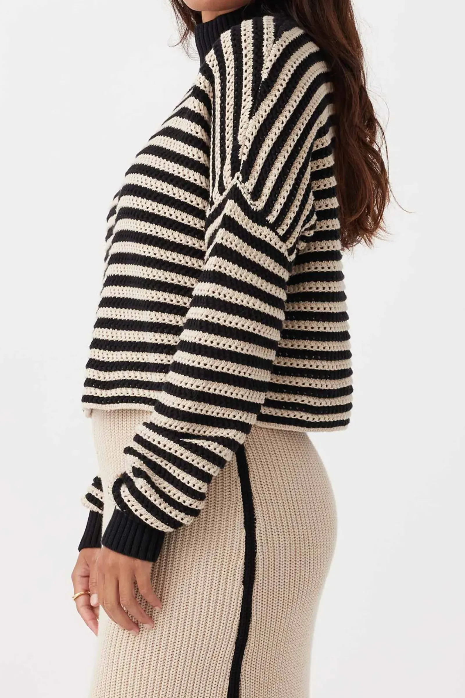 ARCAA June Cropped Sweater - Sand & Black Fashion