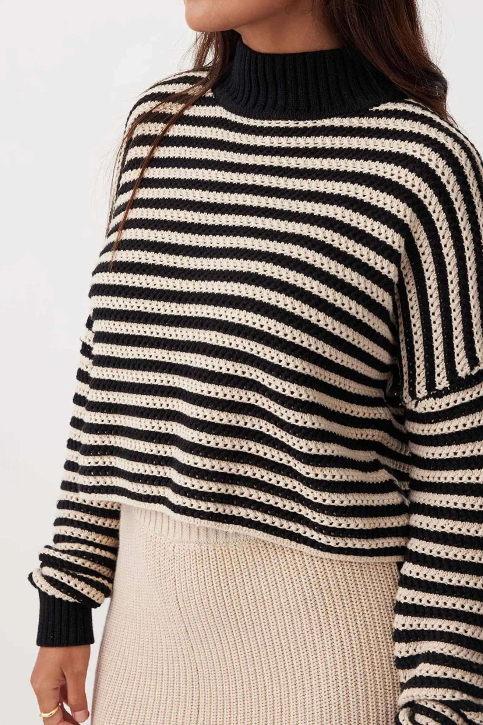 ARCAA June Cropped Sweater - Sand & Black Fashion