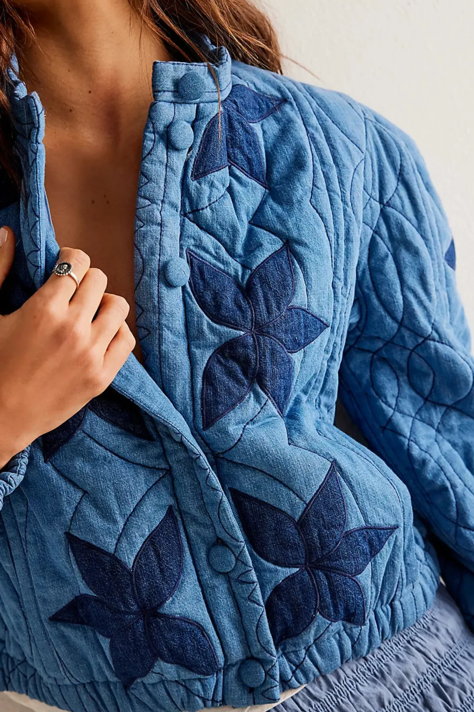 Free People Quinn Quilted Jacket - Indigo Combo Online