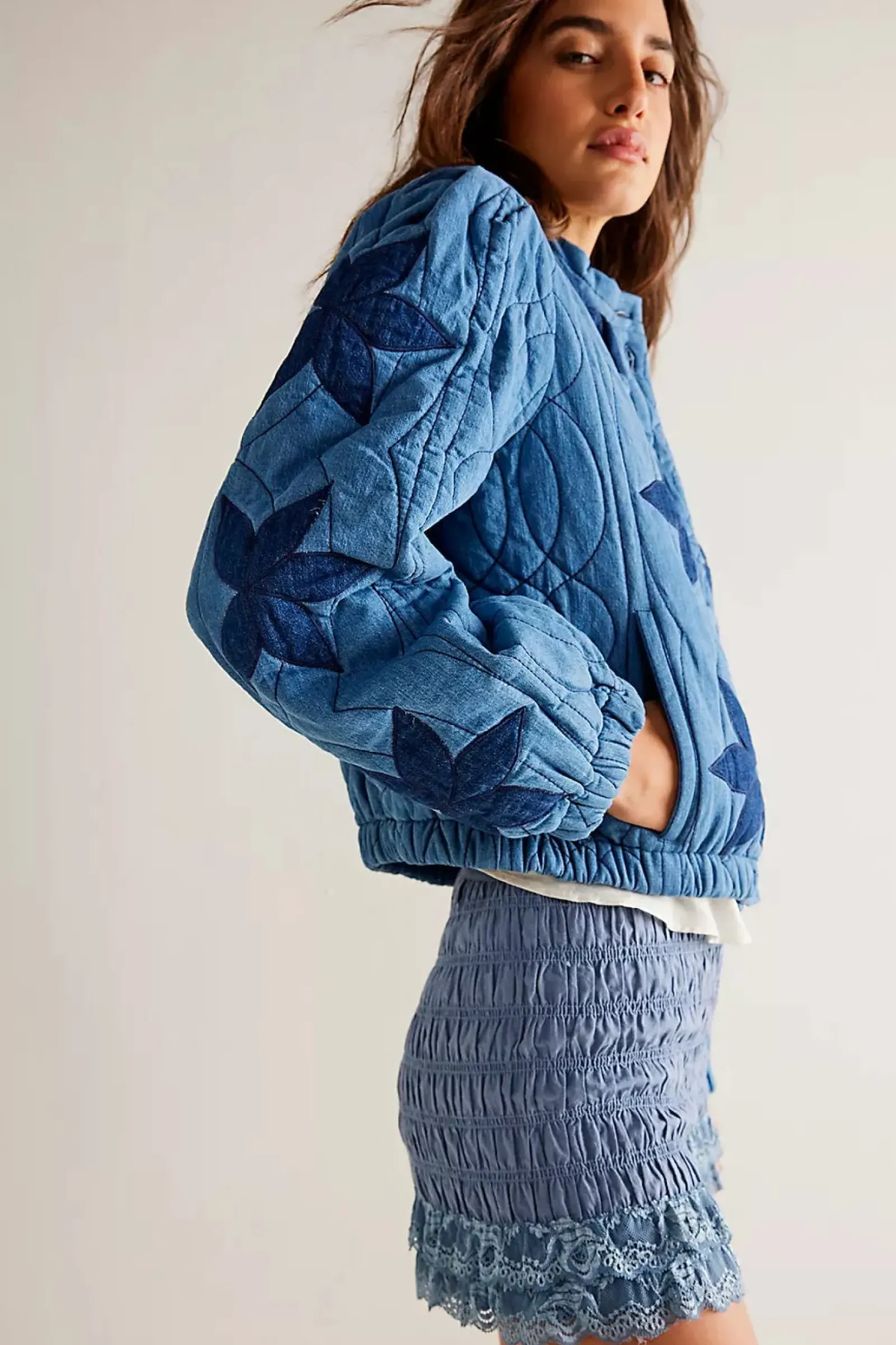 Free People Quinn Quilted Jacket - Indigo Combo Online