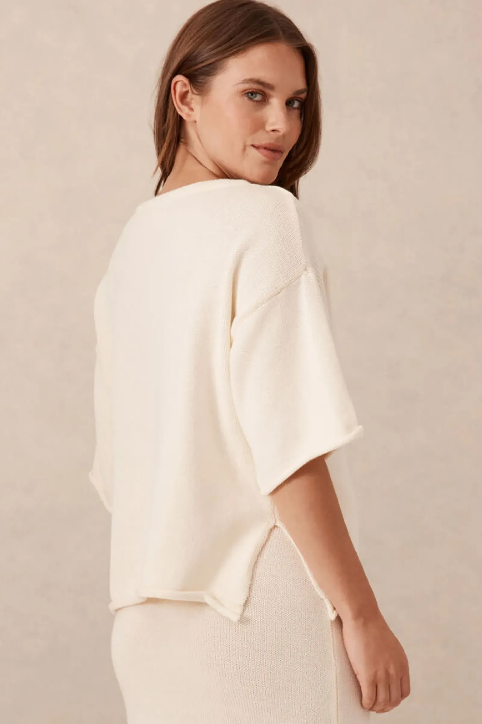 Ceres Life Boxy Knit Tee- Eggshell Hot