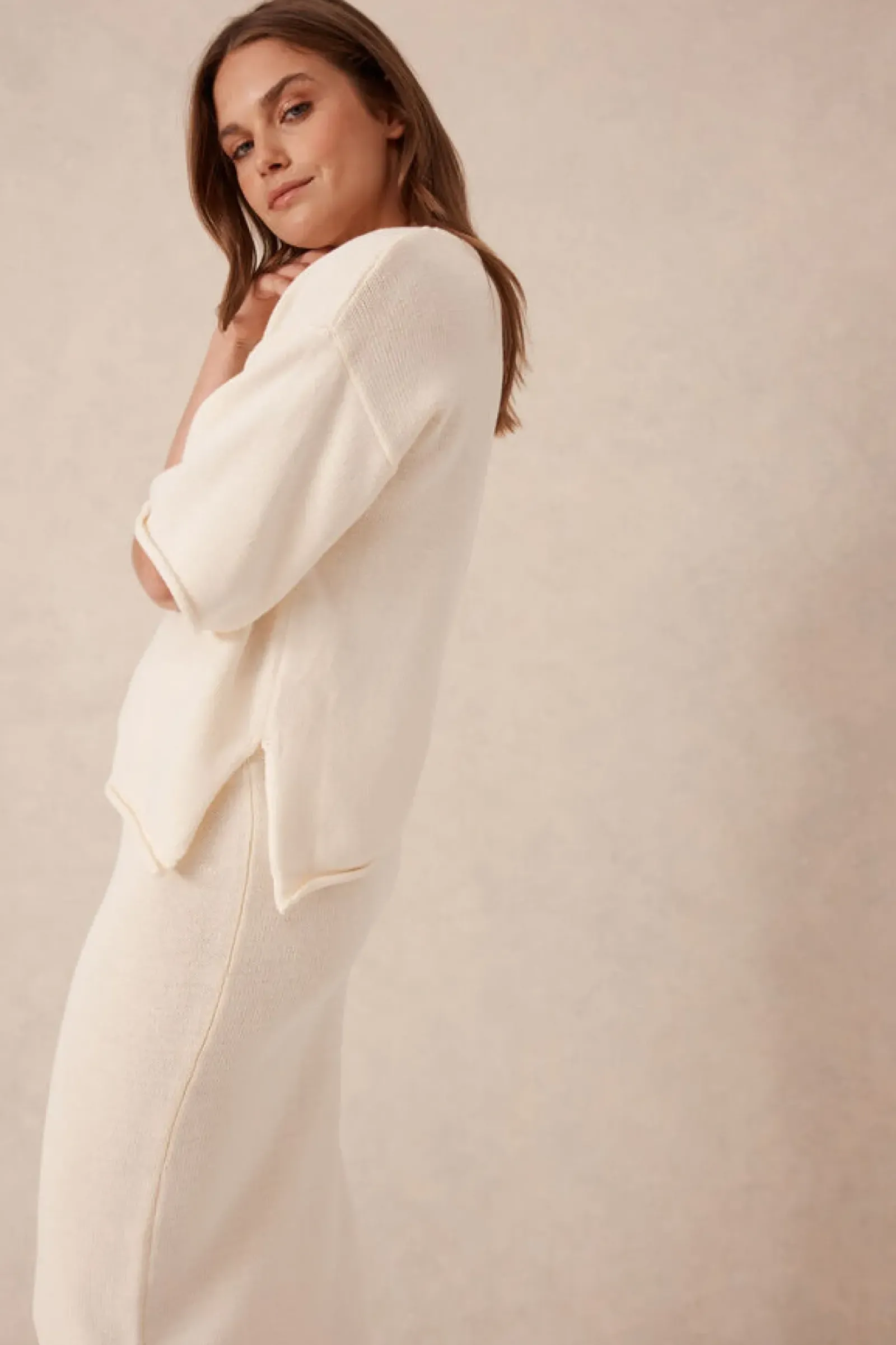 Ceres Life Boxy Knit Tee- Eggshell Hot