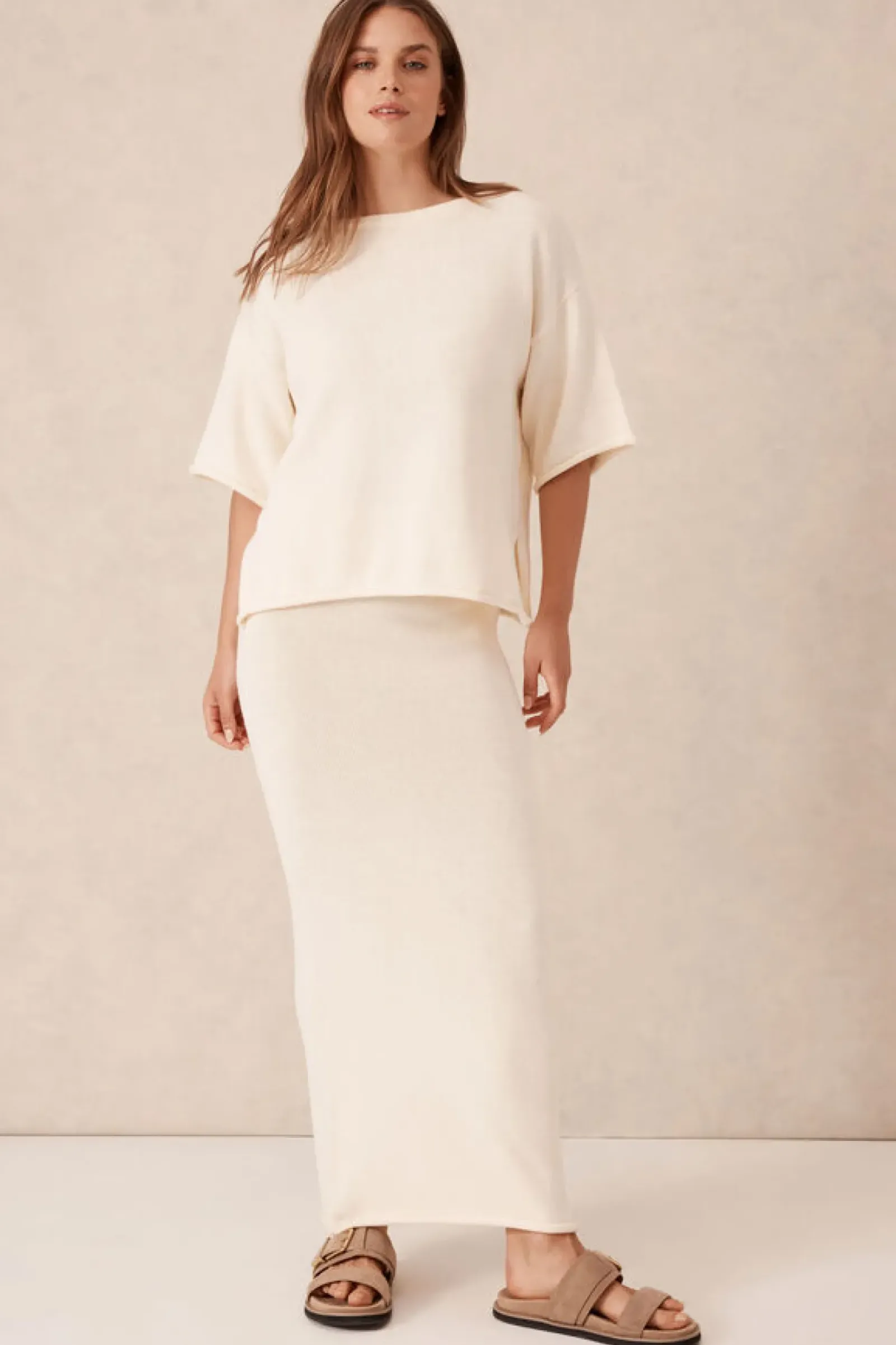 Ceres Life Boxy Knit Tee- Eggshell Hot