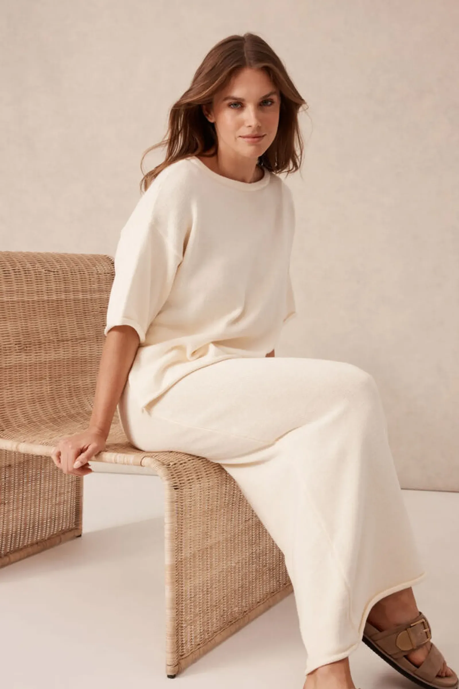 Ceres Life Boxy Knit Tee- Eggshell Hot