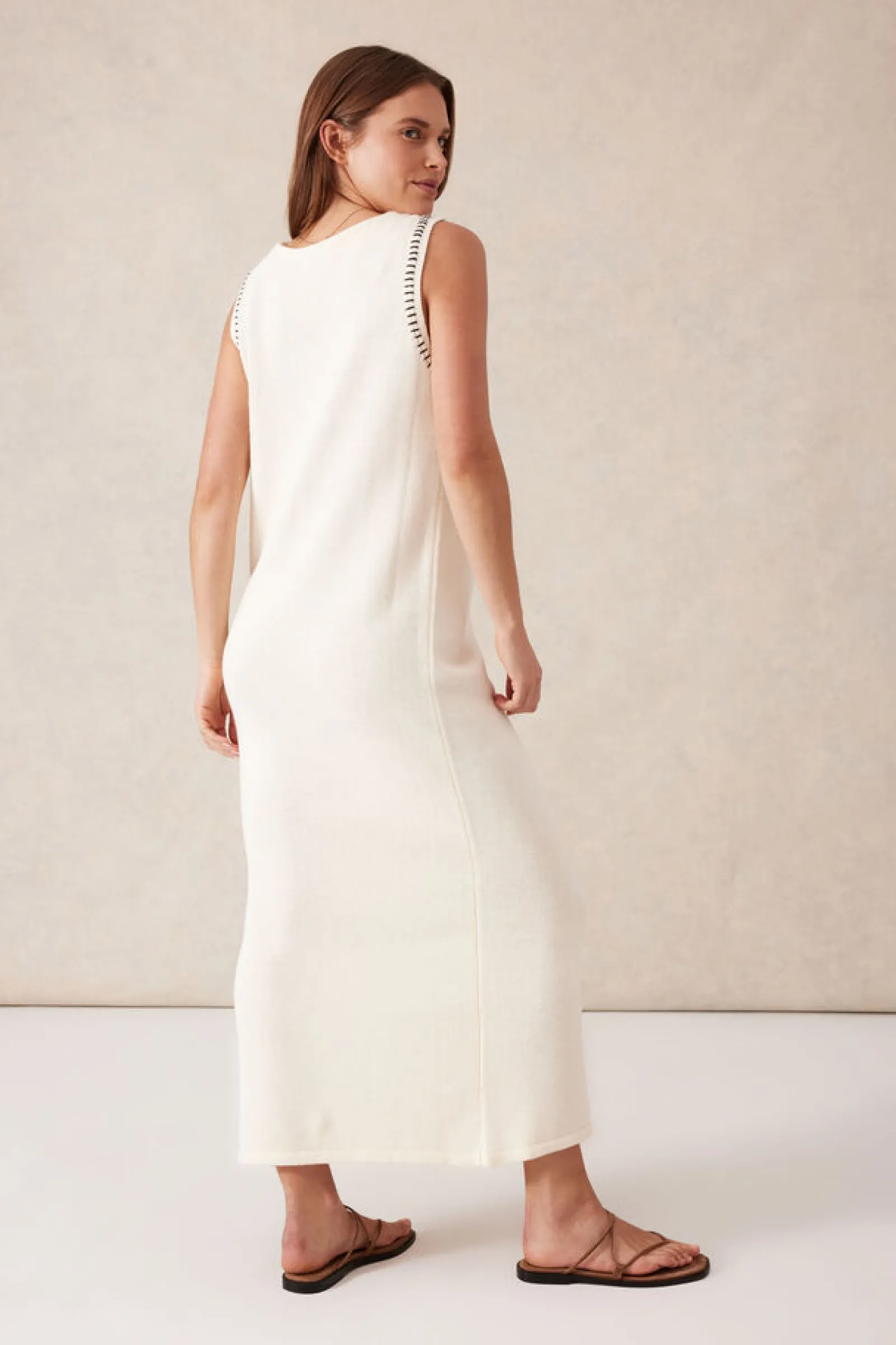 Ceres Life Sleeveless Boat Neck Knit Midi Dress - Eggshell Discount