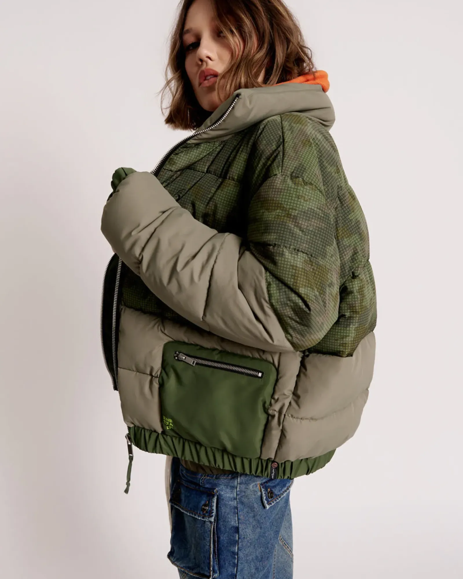 One Teaspoon Dirtee Love Camo Puffa Jacket - Khaki Outlet