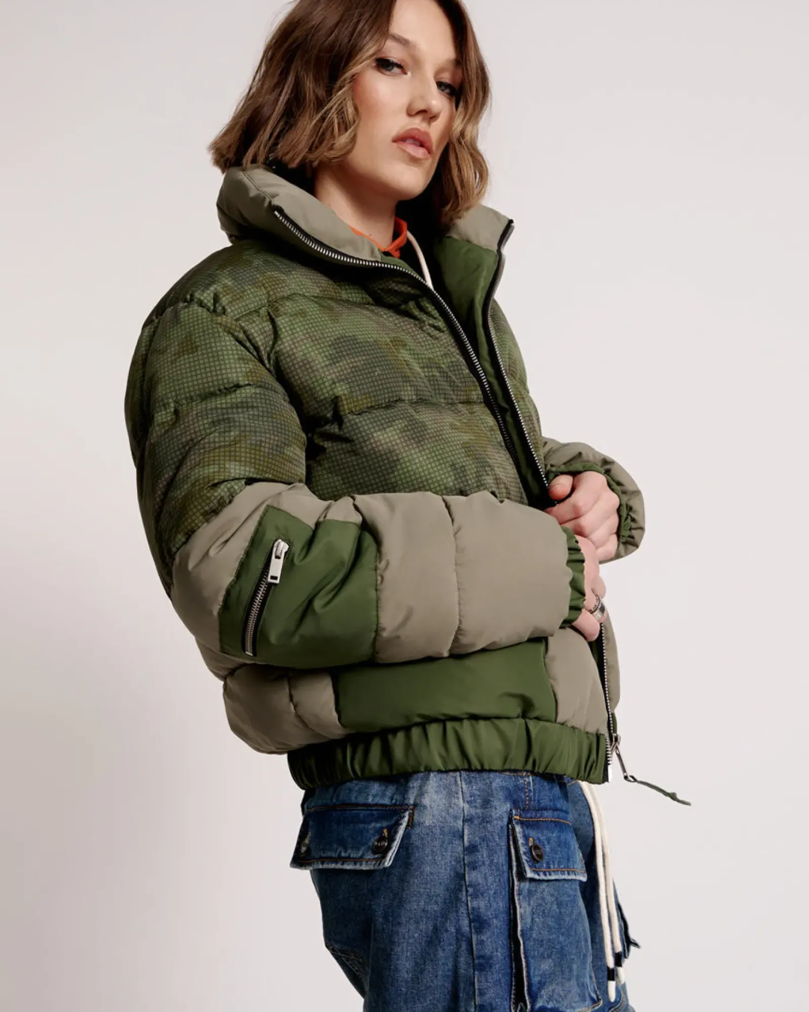 One Teaspoon Dirtee Love Camo Puffa Jacket - Khaki Outlet
