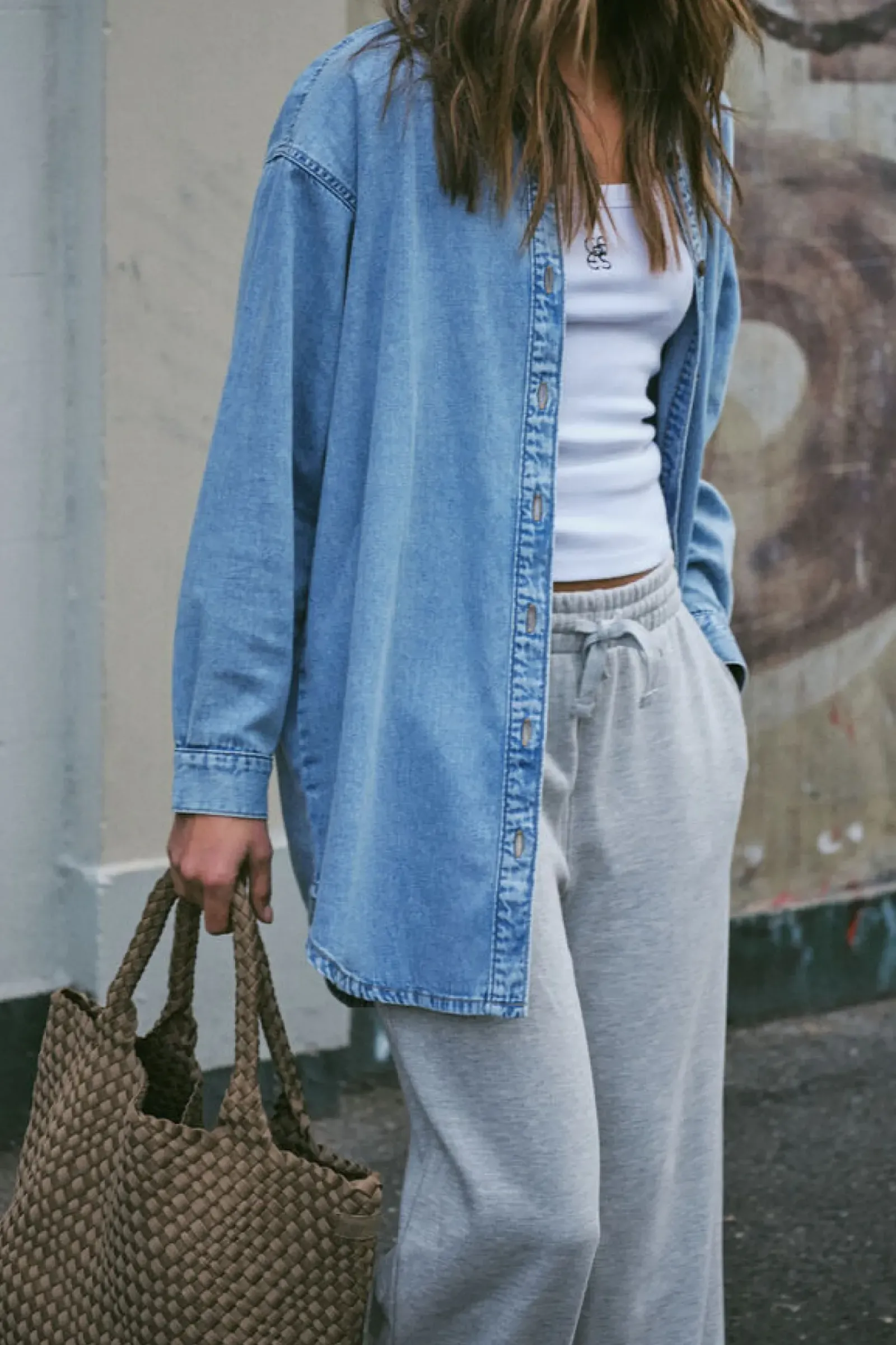 Ceres Life Longline Denim Shirt - Vintage blue Fashion