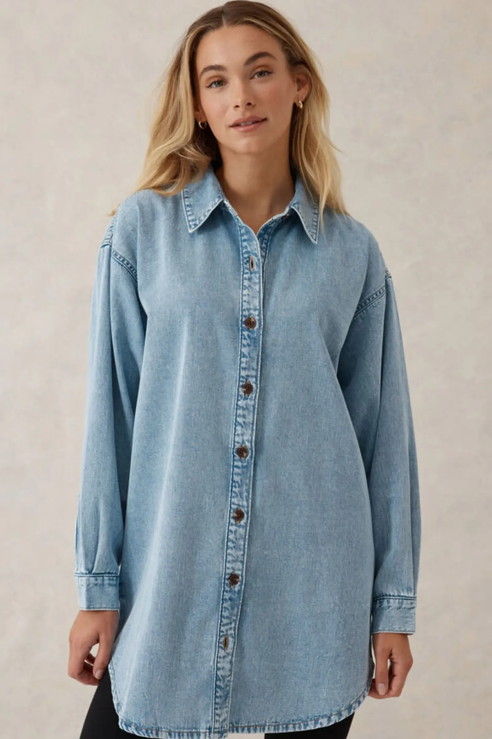 Ceres Life Longline Denim Shirt - Vintage blue Fashion