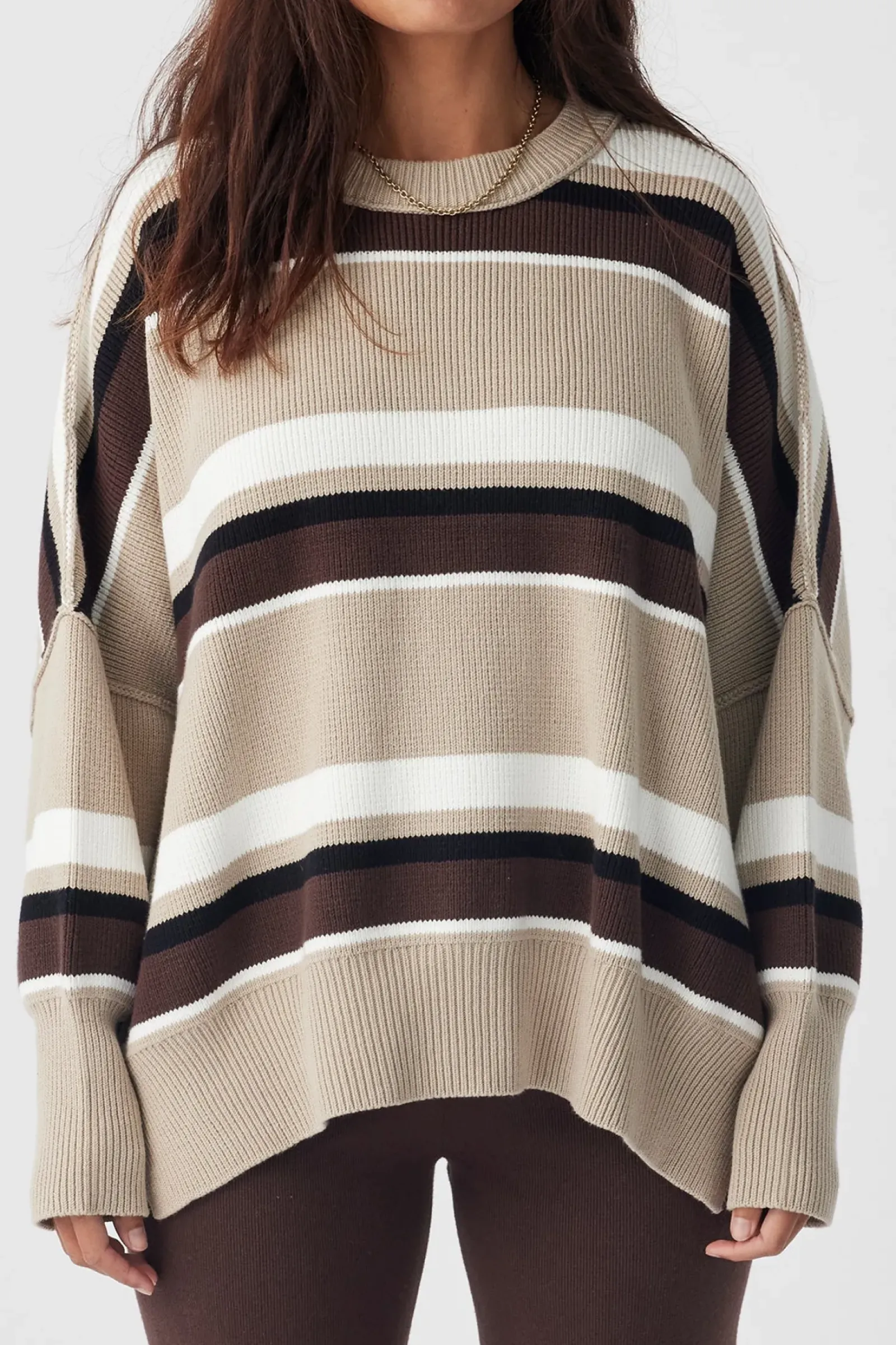ARCAA Harper Stripe Sweater - Chocolate, Cream & Black Sale