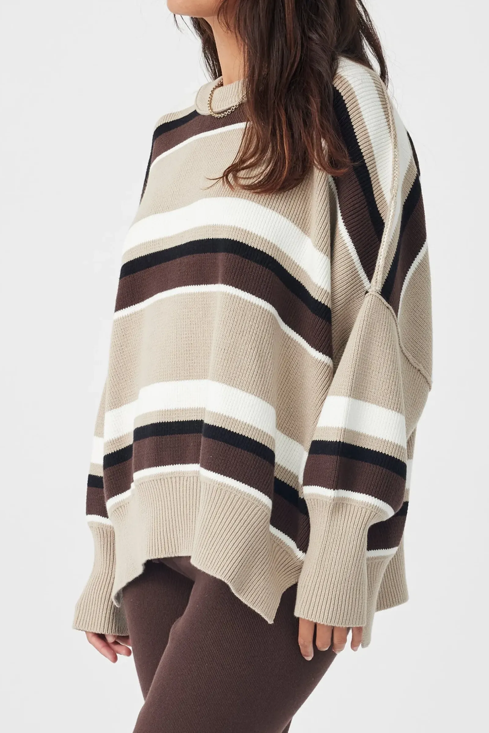 ARCAA Harper Stripe Sweater - Chocolate, Cream & Black Sale