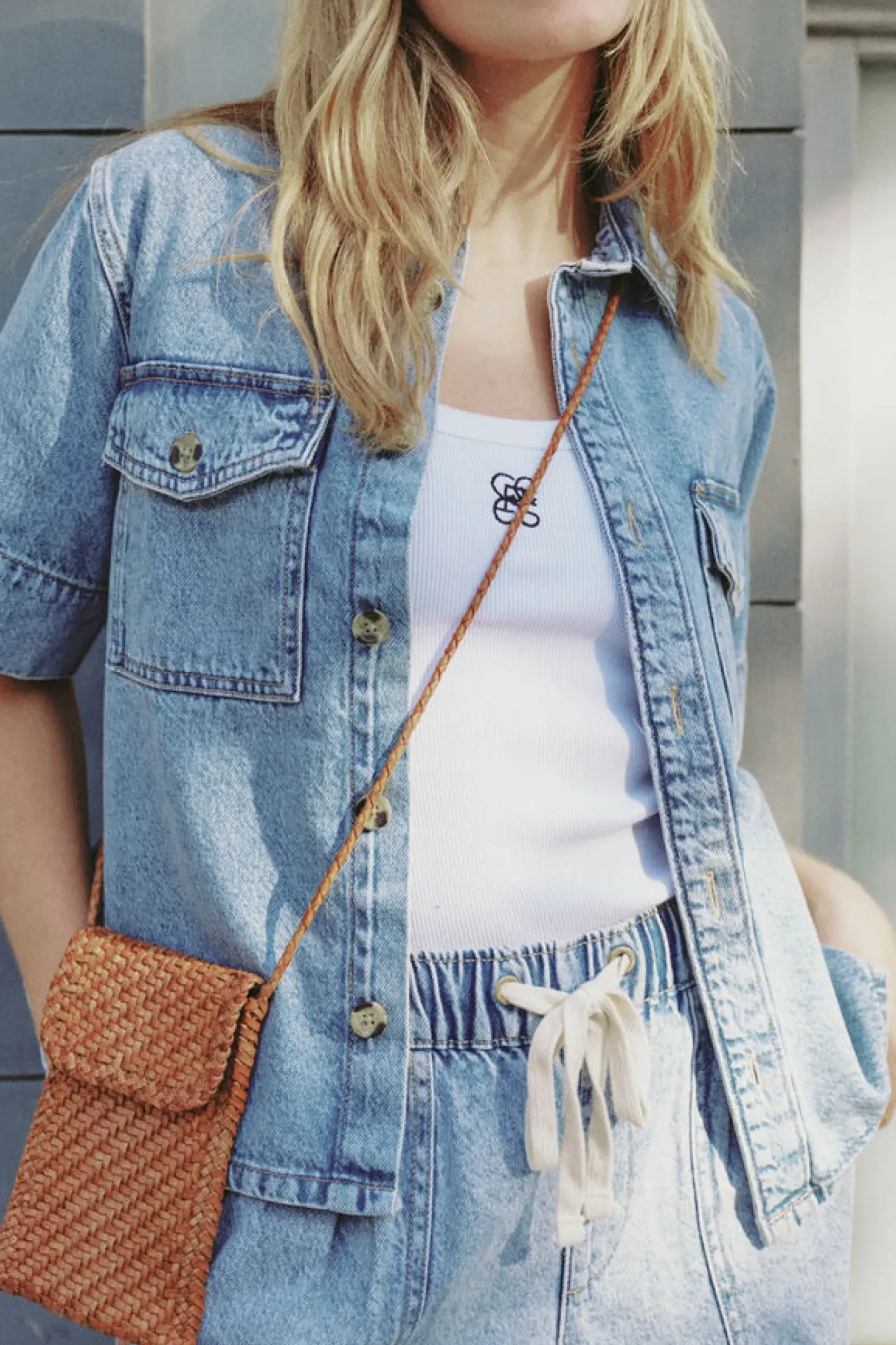 Ceres Life Short Sleeve Boxy Shirt - Vintage Blue Denim Outlet