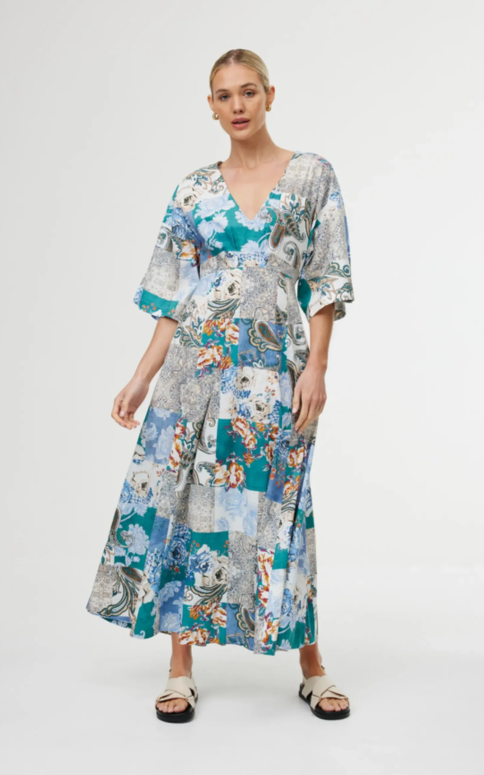 Kinney Ellis Dress - Cyan Patchwork New