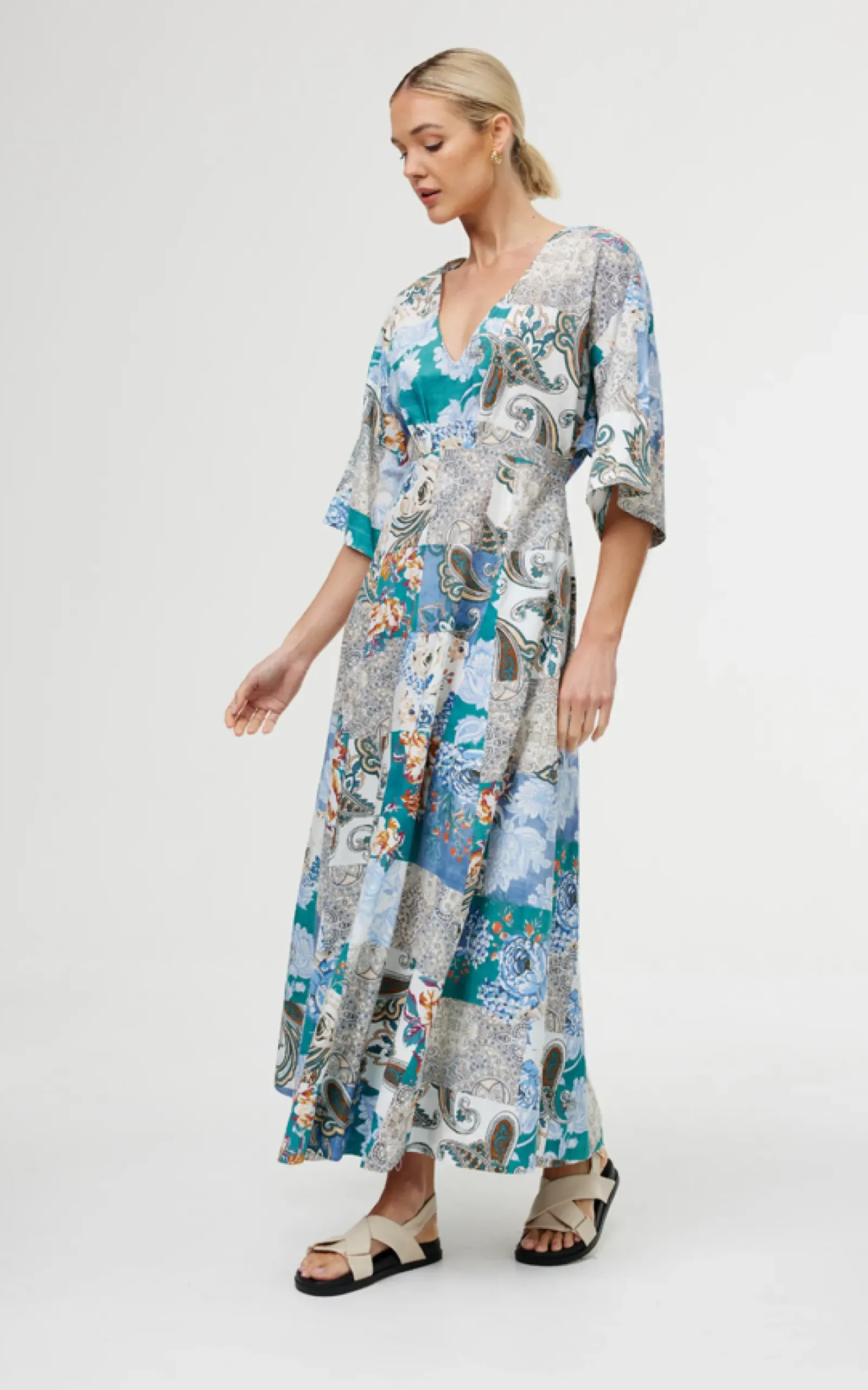 Kinney Ellis Dress - Cyan Patchwork New