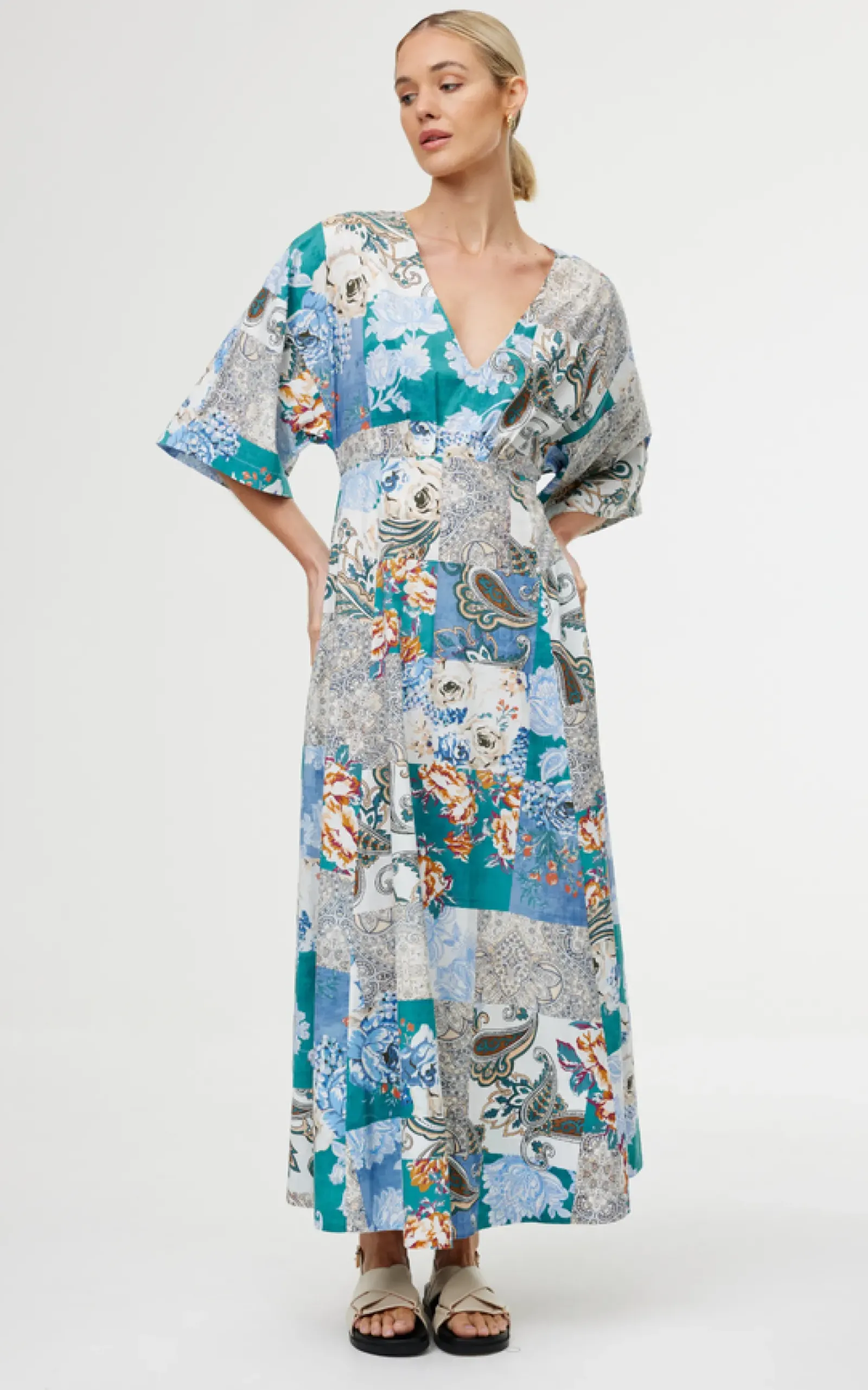 Kinney Ellis Dress - Cyan Patchwork New