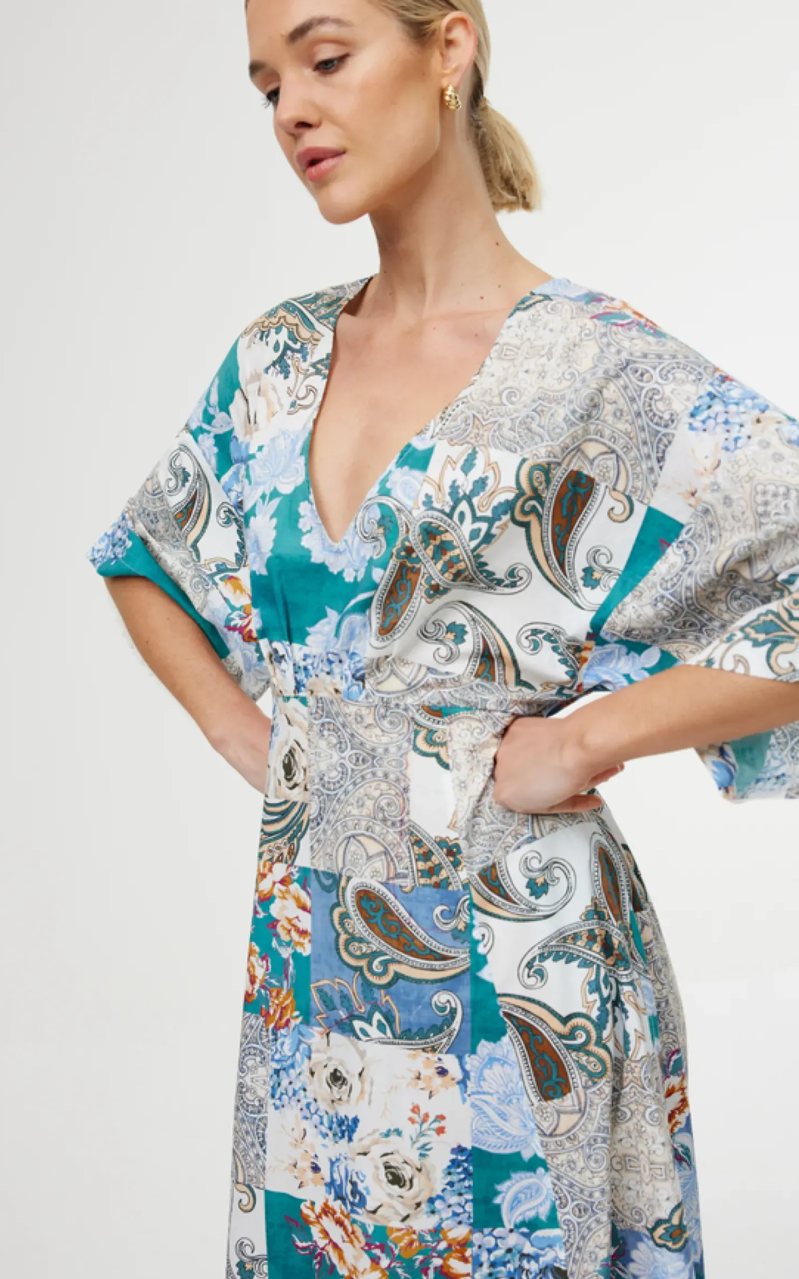 Kinney Ellis Dress - Cyan Patchwork New