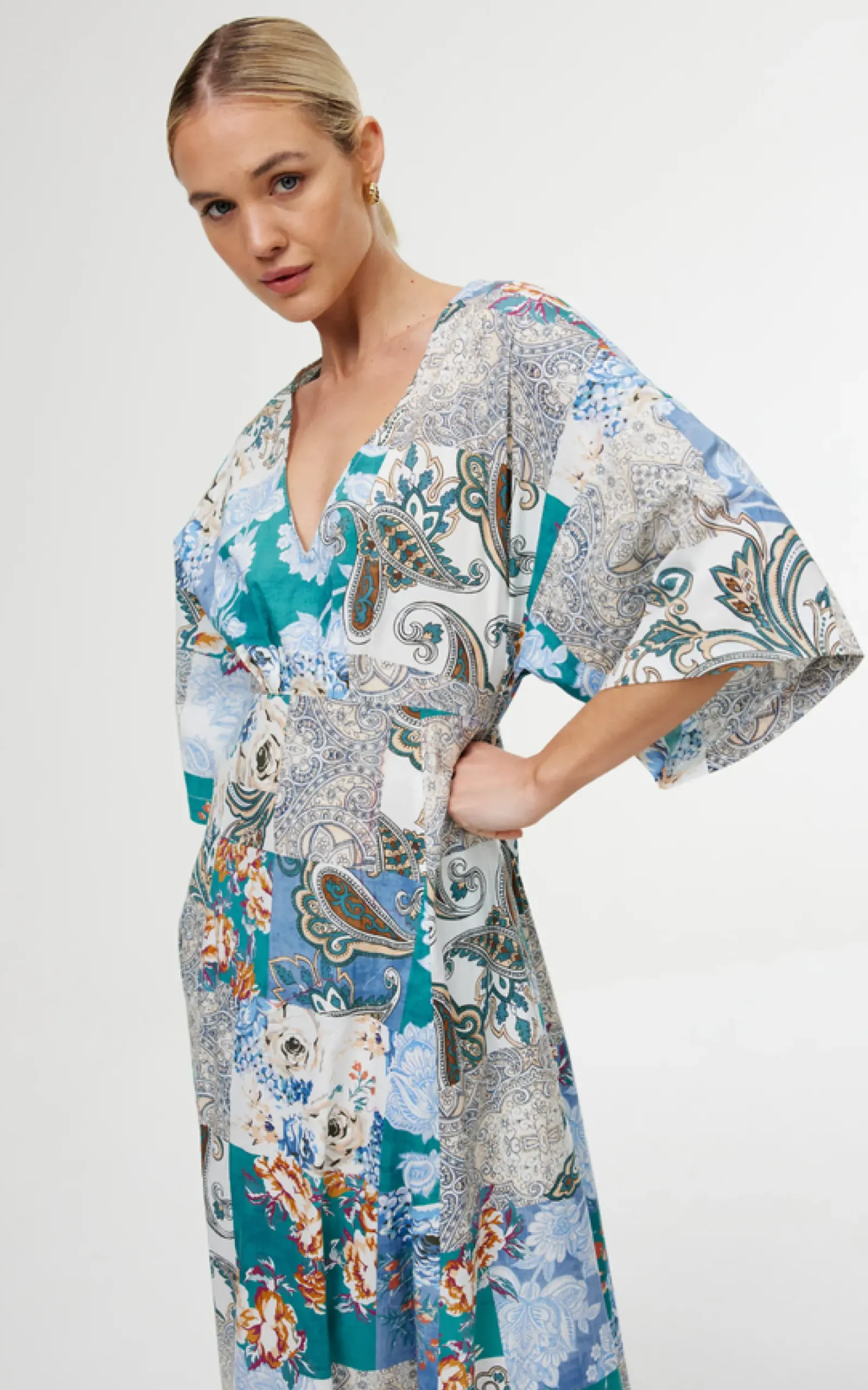 Kinney Ellis Dress - Cyan Patchwork New