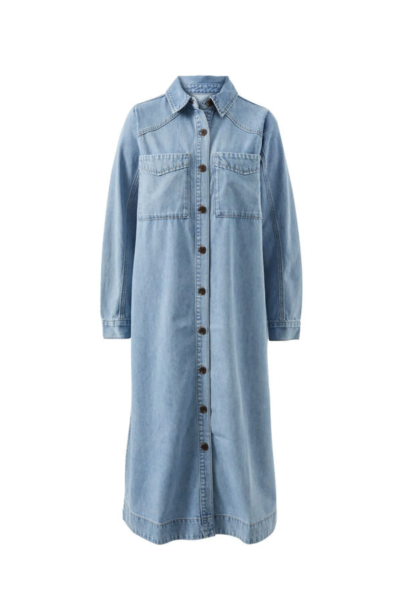 Ceres Life Long Sleeve Yoke Detail Midi Dress - Vintage Blue Clearance