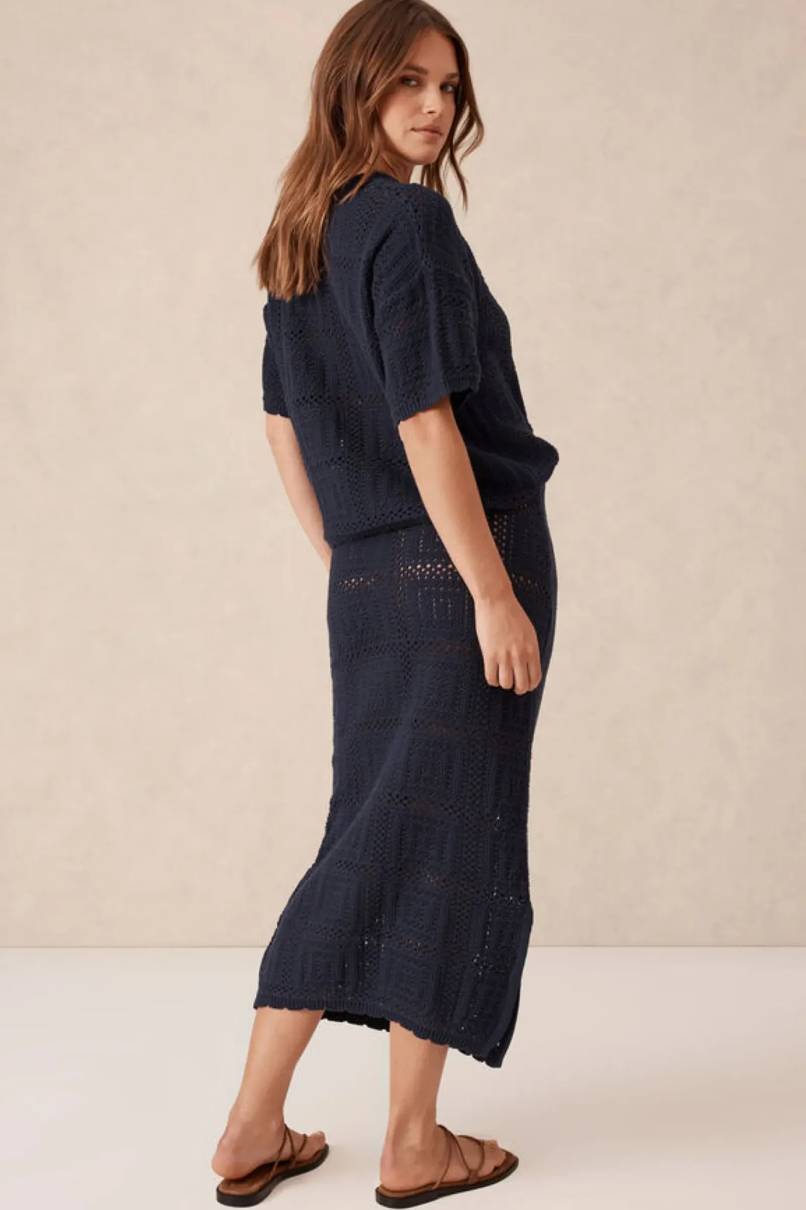 Ceres Life Square Knit Midi Skirt - New Navy Online