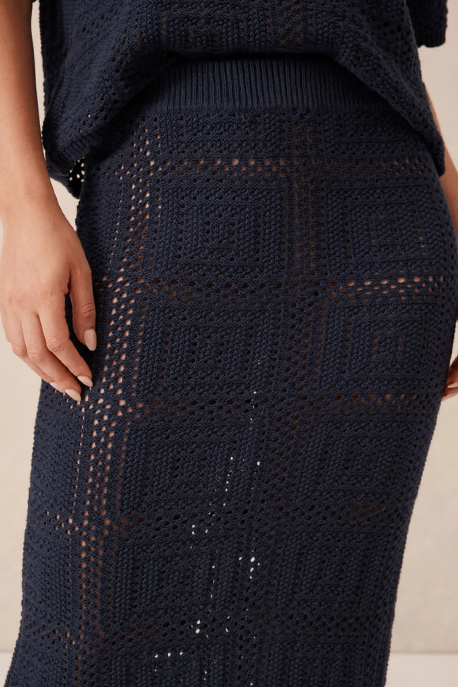Ceres Life Square Knit Midi Skirt - New Navy Online