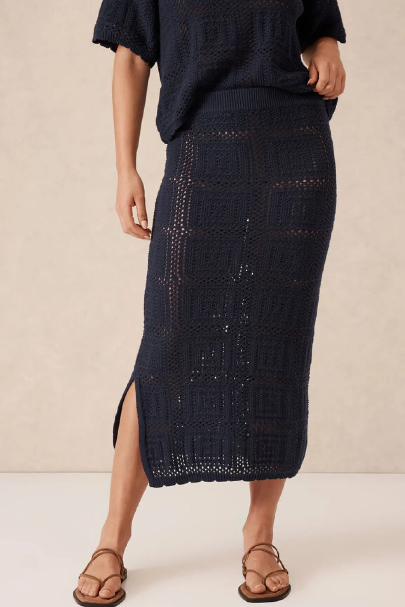Ceres Life Square Knit Midi Skirt - New Navy Online