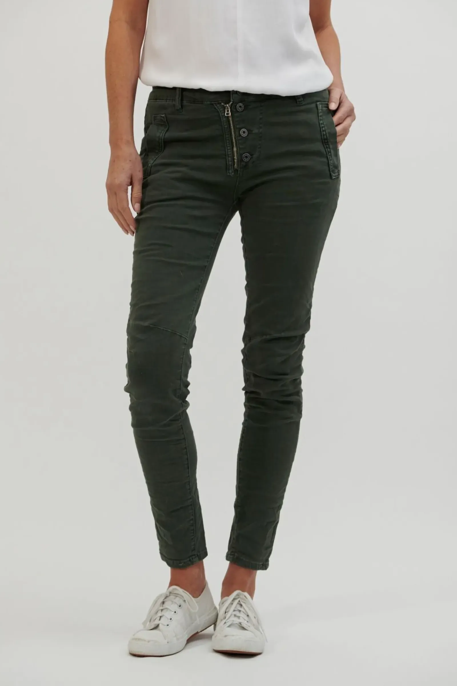 Italian Star Button Jean - Military New