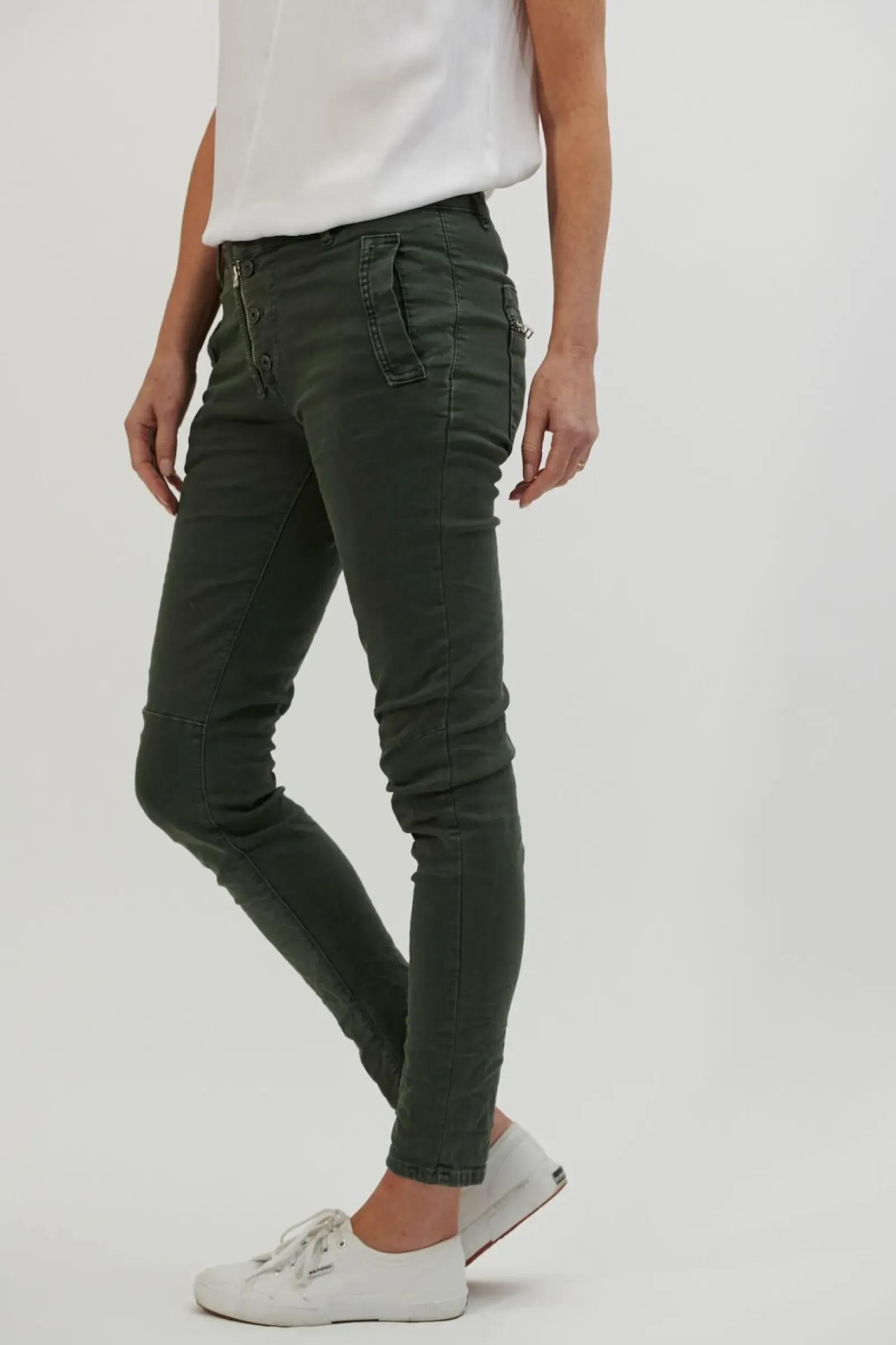 Italian Star Button Jean - Military New