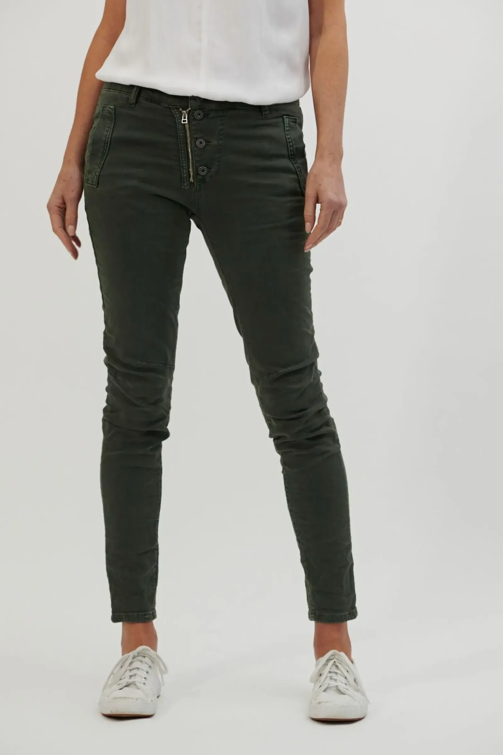 Italian Star Button Jean - Military New