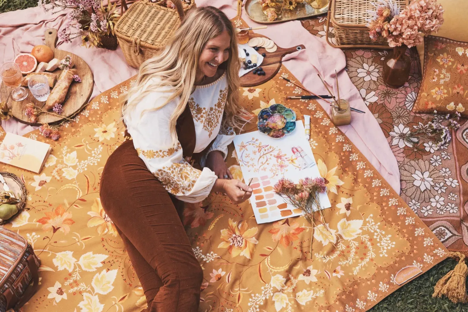 Wandering Folk Picnic Rug - Golden Folk Fashion