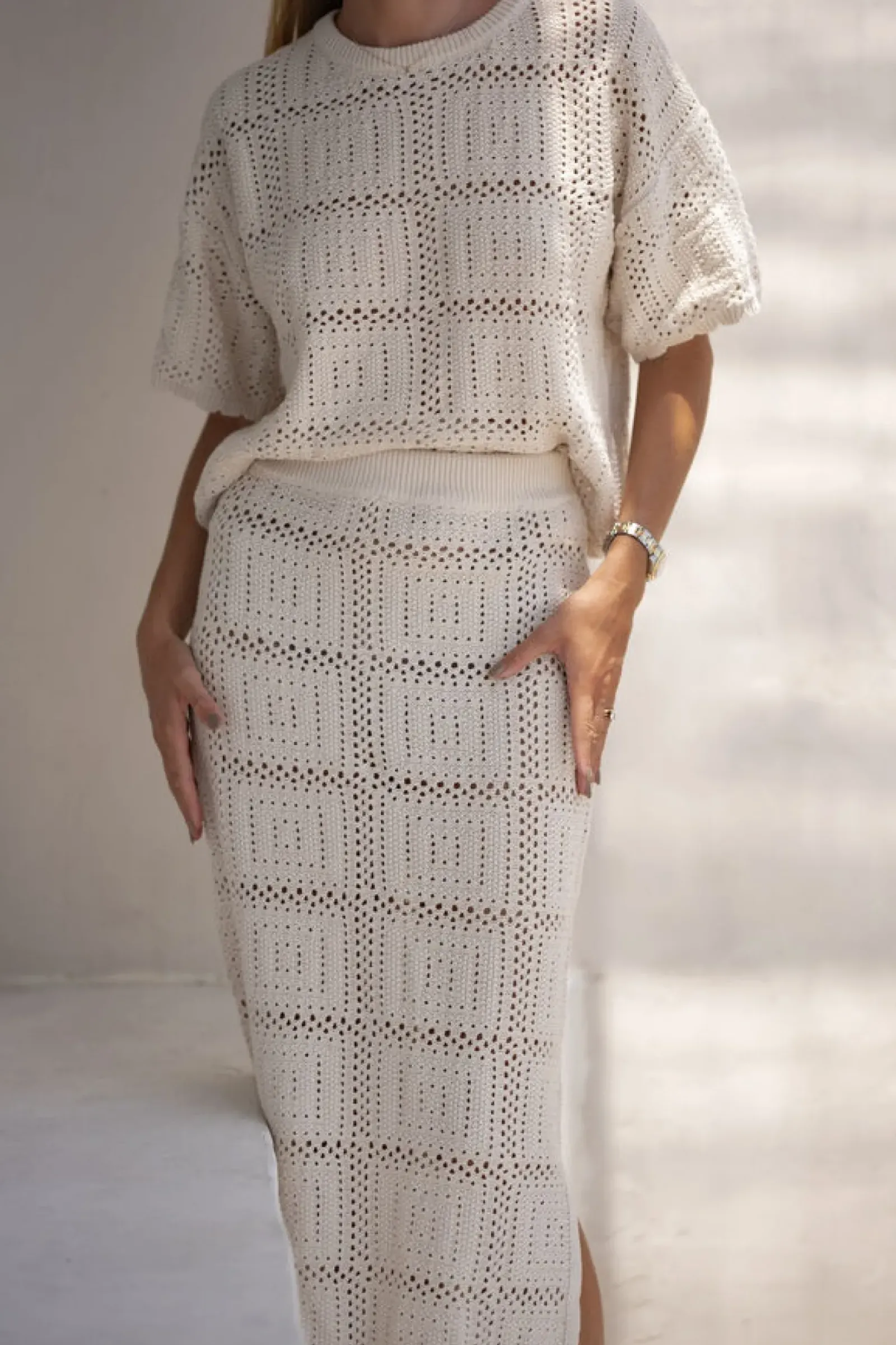 Ceres Life Square Knit Boxy Tee - Ecru Online