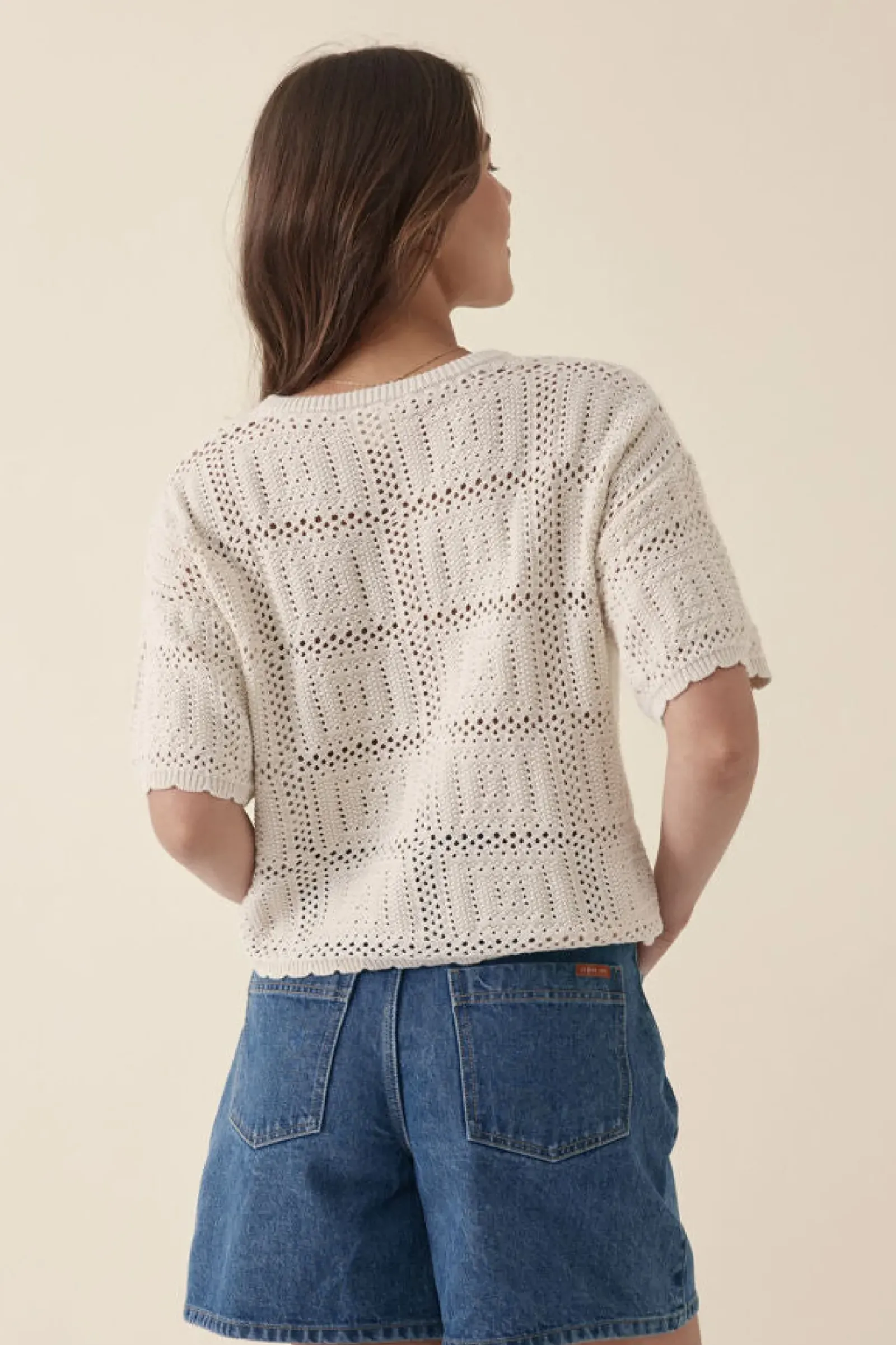 Ceres Life Square Knit Boxy Tee - Ecru Online