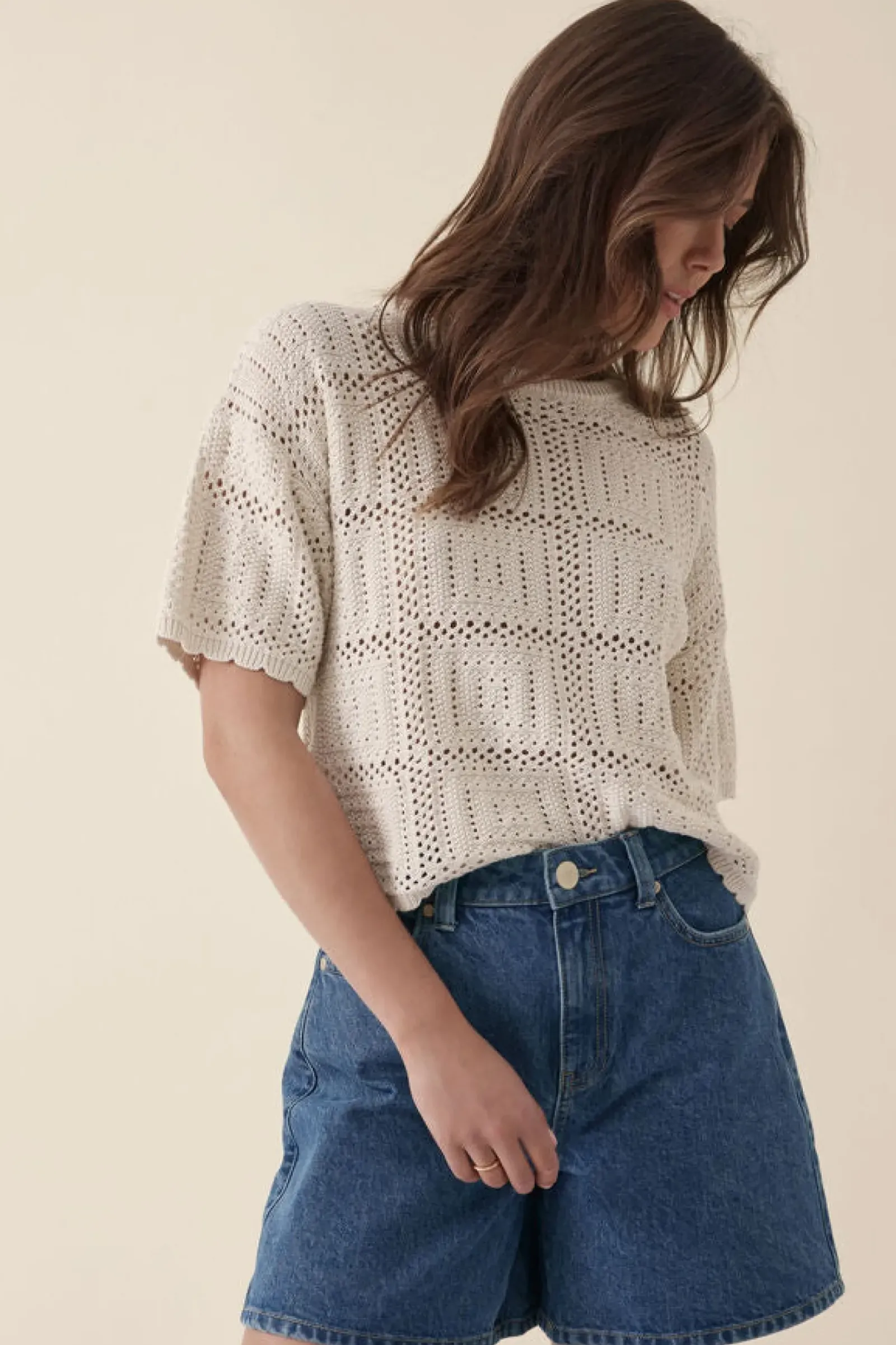 Ceres Life Square Knit Boxy Tee - Ecru Online