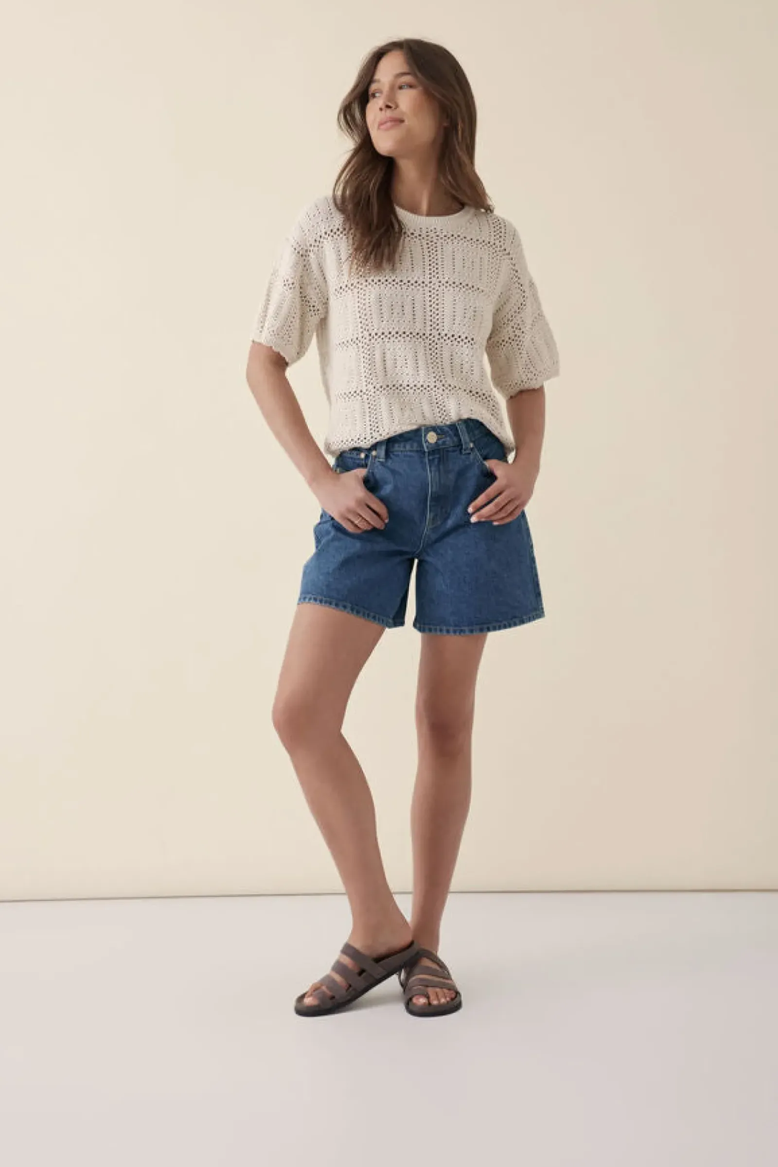 Ceres Life Square Knit Boxy Tee - Ecru Online