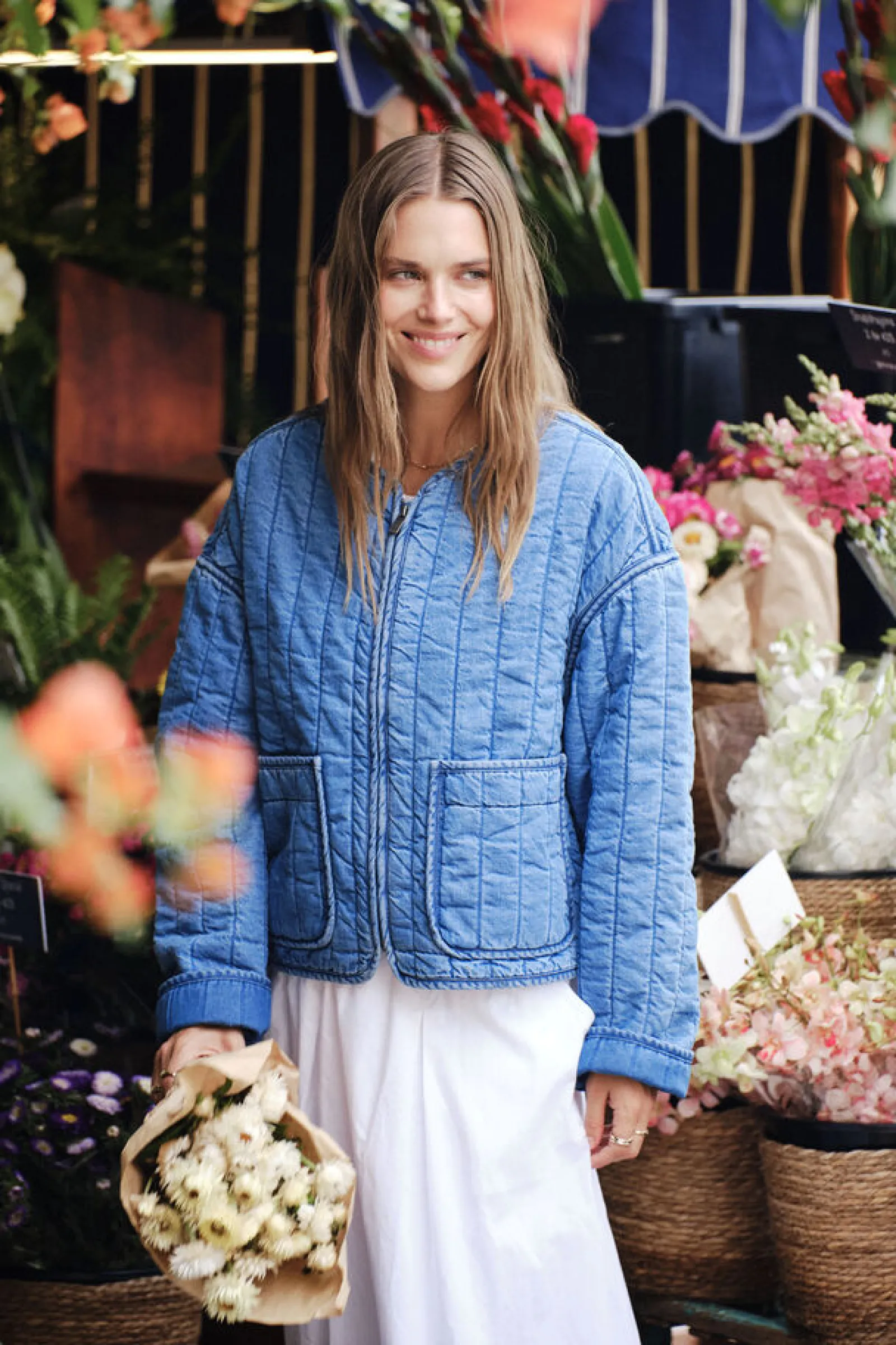 Ceres Life Comfy Quilted Boxy Jacket - Worn Blue Outlet